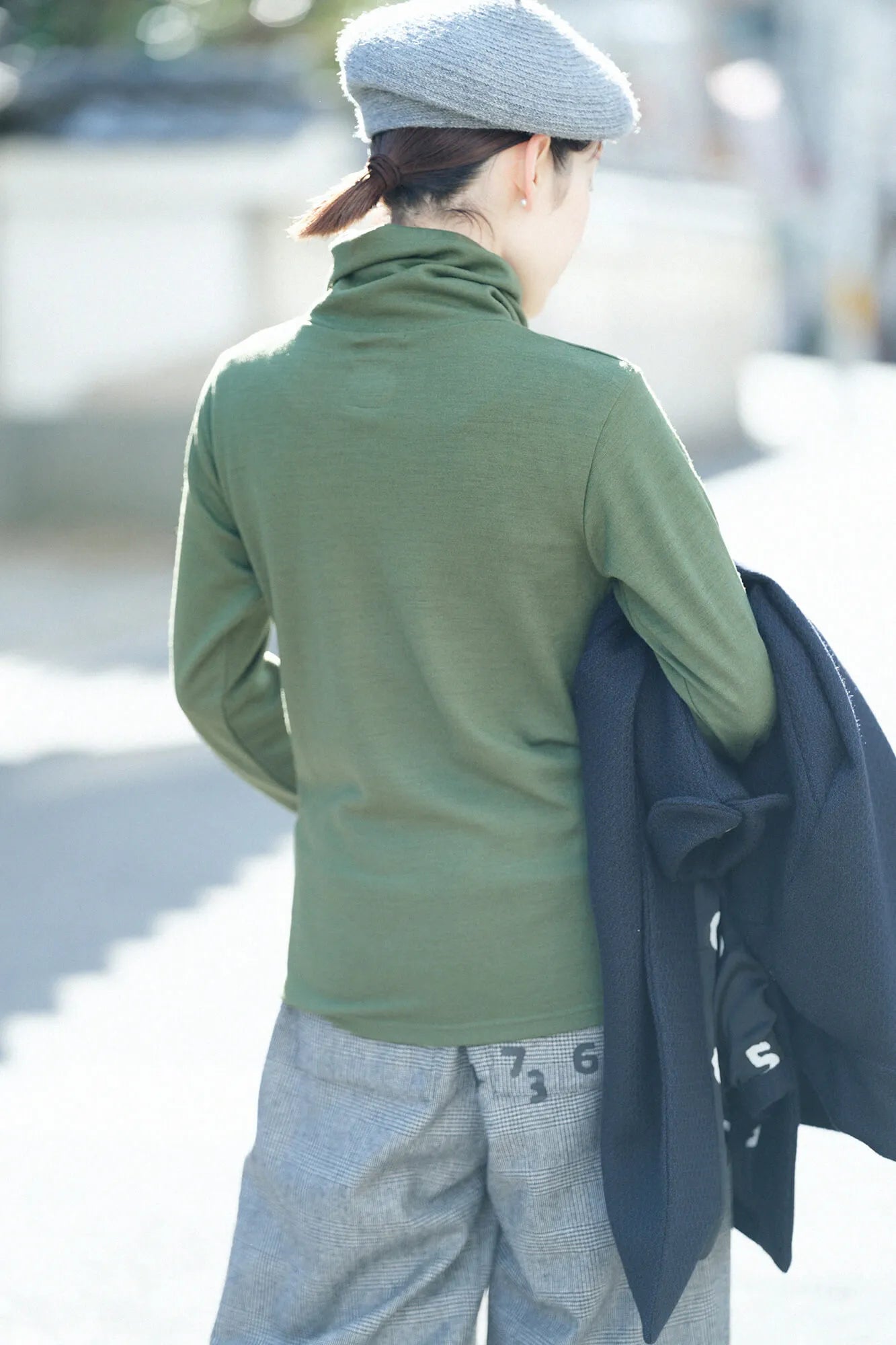 【預購】平針織 可洗羊毛 造型高領L/S長版上衣／橄欖綠（※預計於12月9日左右發貨）