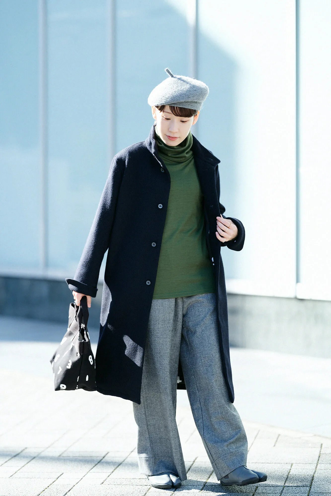 【預購】平針織 可洗羊毛 造型高領L/S長版上衣／橄欖綠（※預計於12月9日左右發貨）