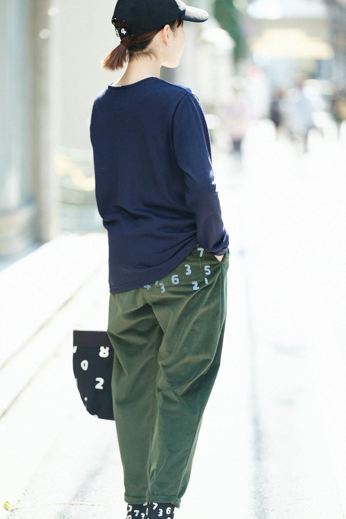 ウォッシャブルウール天竺 長袖ポケットTシャツ／深紺（しんこん）