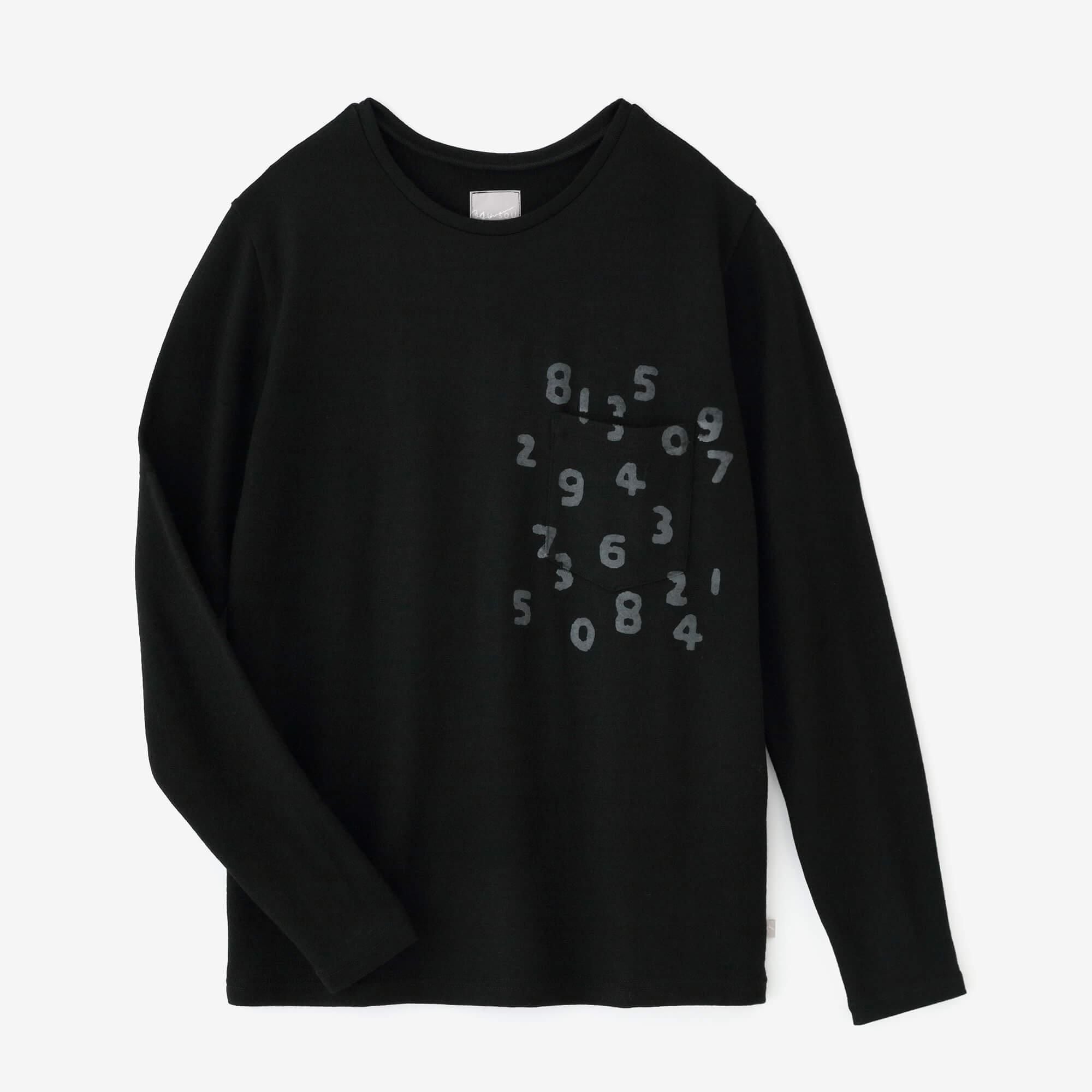 ウォッシャブルウール天竺 長袖ポケットTシャツ／濡羽色（ぬればいろ）