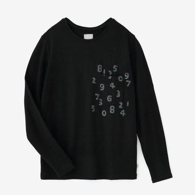 ウォッシャブルウール天竺 長袖ポケットTシャツ／濡羽色（ぬればいろ）