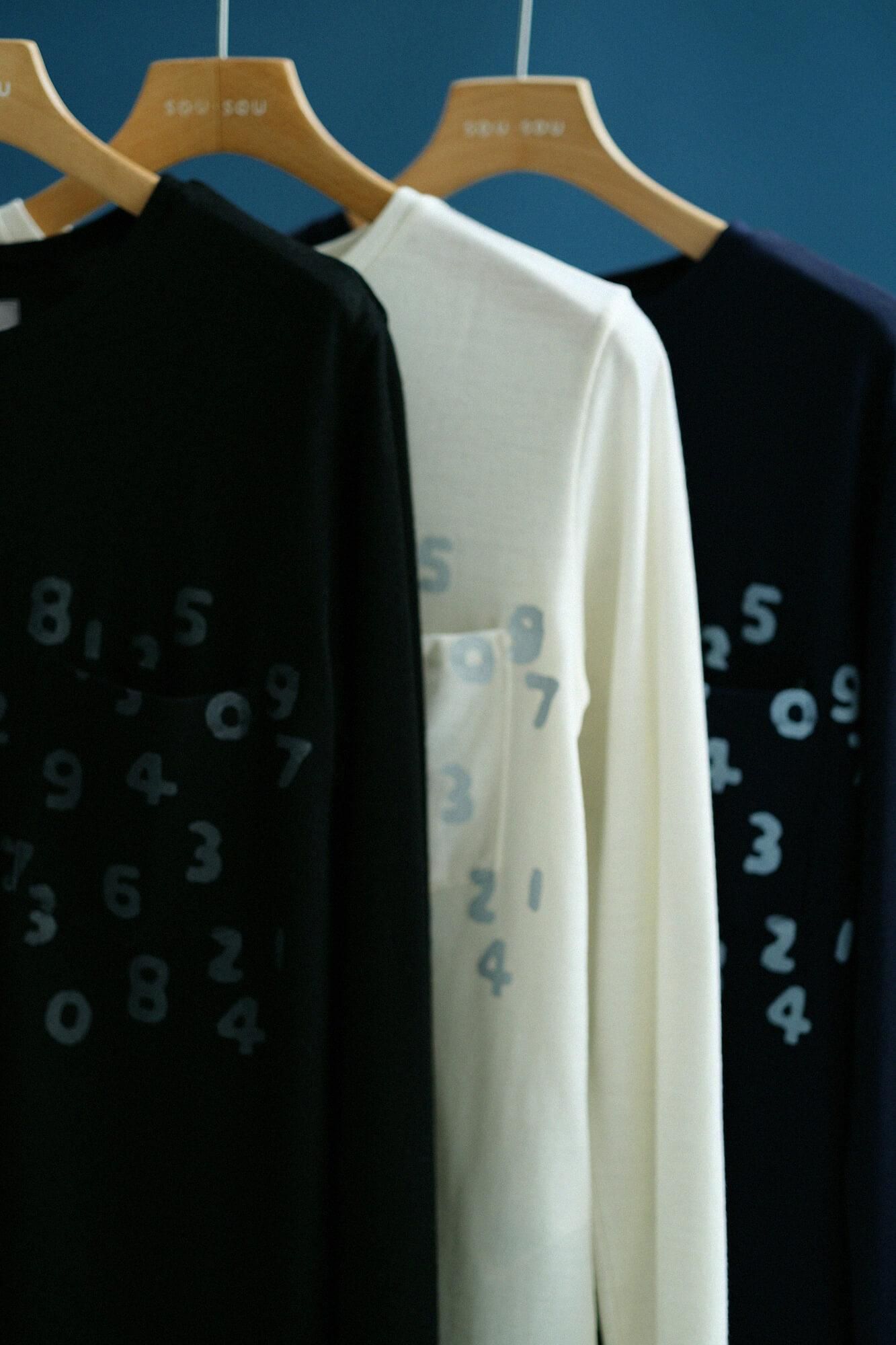 ウォッシャブルウール天竺 長袖ポケットTシャツ／濡羽色（ぬればいろ）