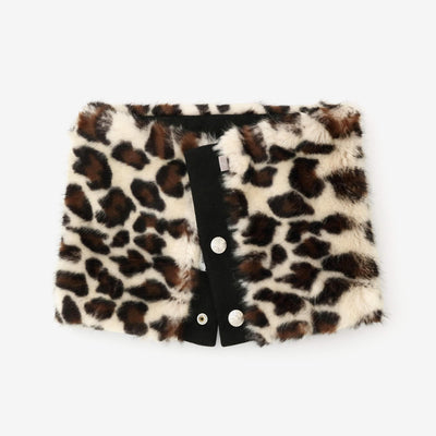 【預購】人造毛皮 雙面用短圍巾／黑色×豹紋（※預計於12月9日左右發貨）