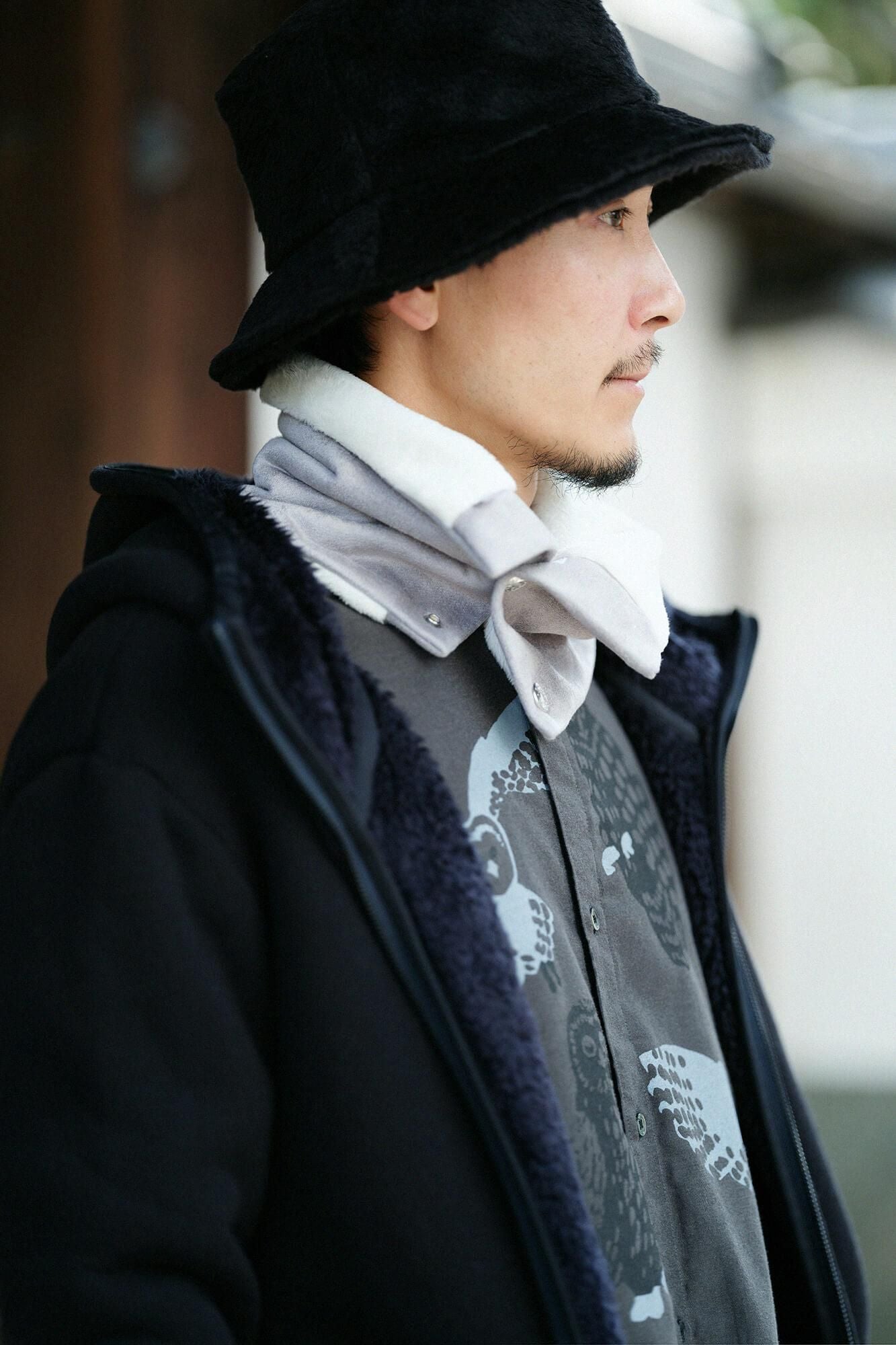 【預購】人造毛皮 雙面用短圍巾／櫻灰色×白色（※預計於12月9日左右發貨）