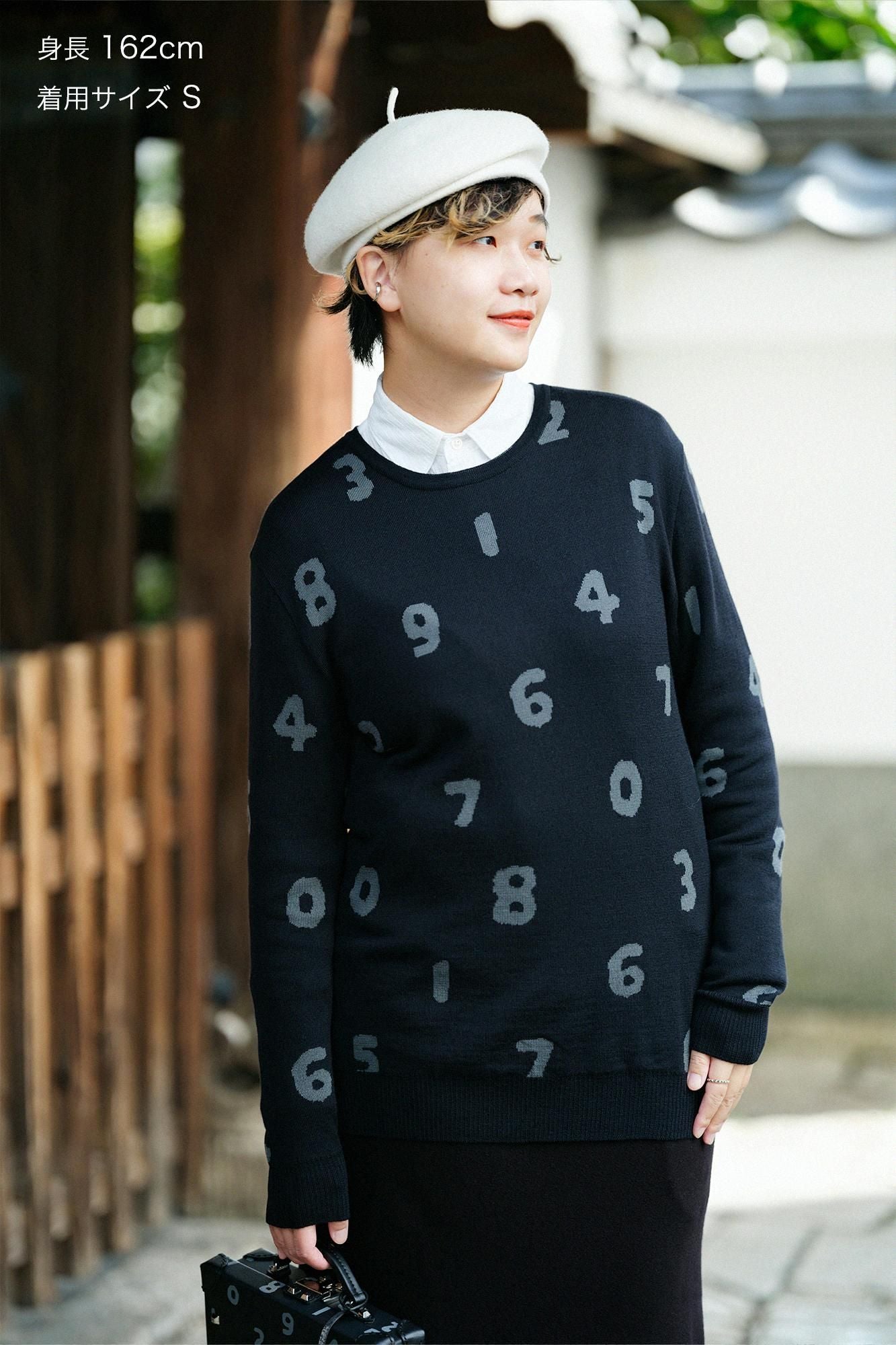 Super 140의 Jacquard Crew Neck Knit/SO-SU-U 검은색