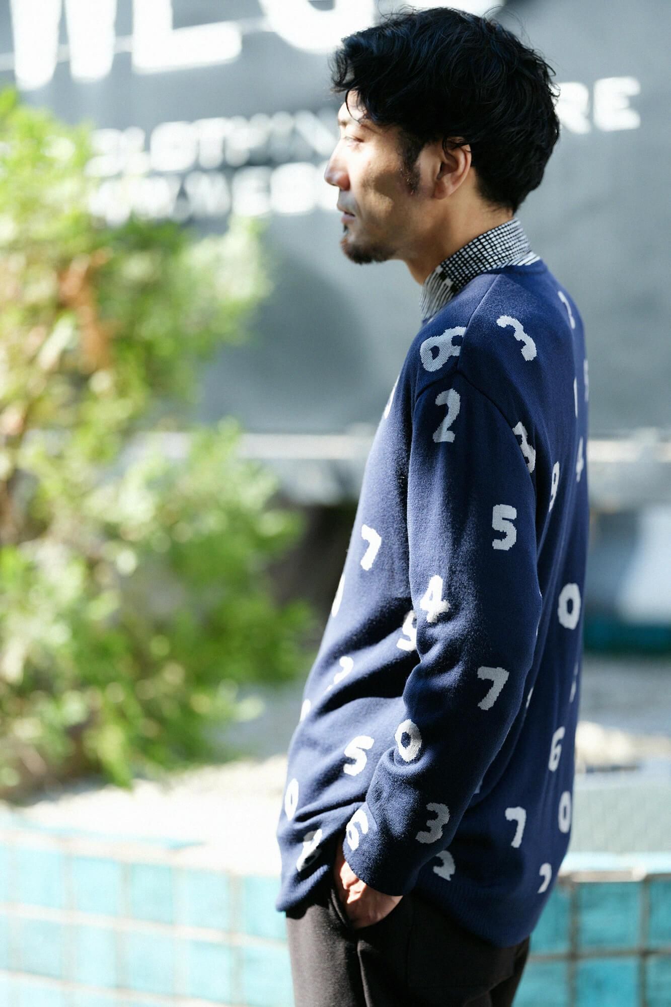 Super 140의 Jacquard Crew Neck Knit/SO-SU-U 남색