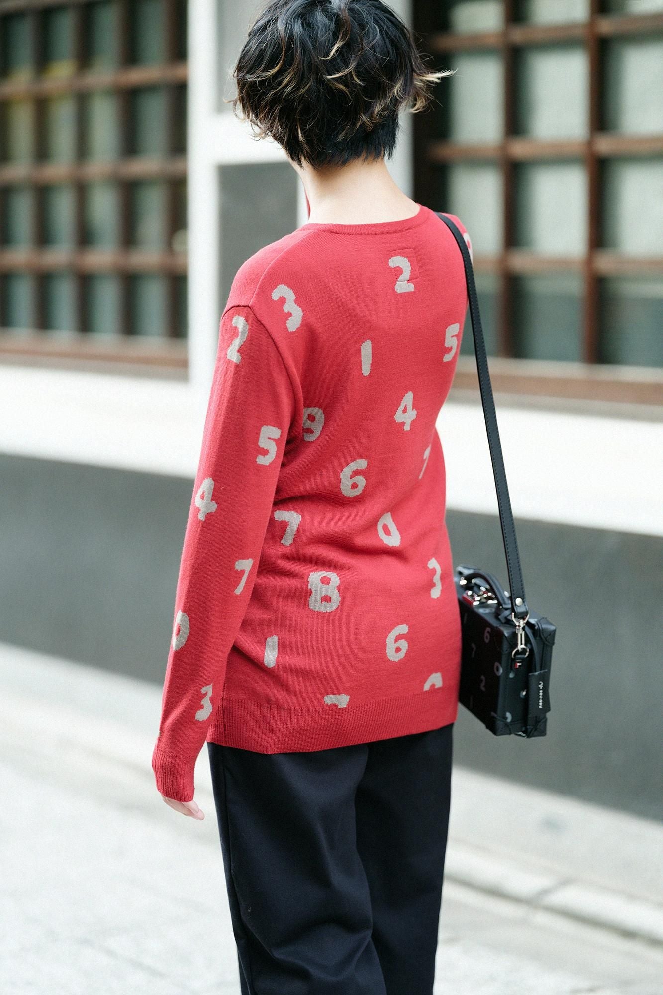 Super 140's Jacquard-Strickpullover mit Rundhalsausschnitt/SO-SU-U Dunkelbraun