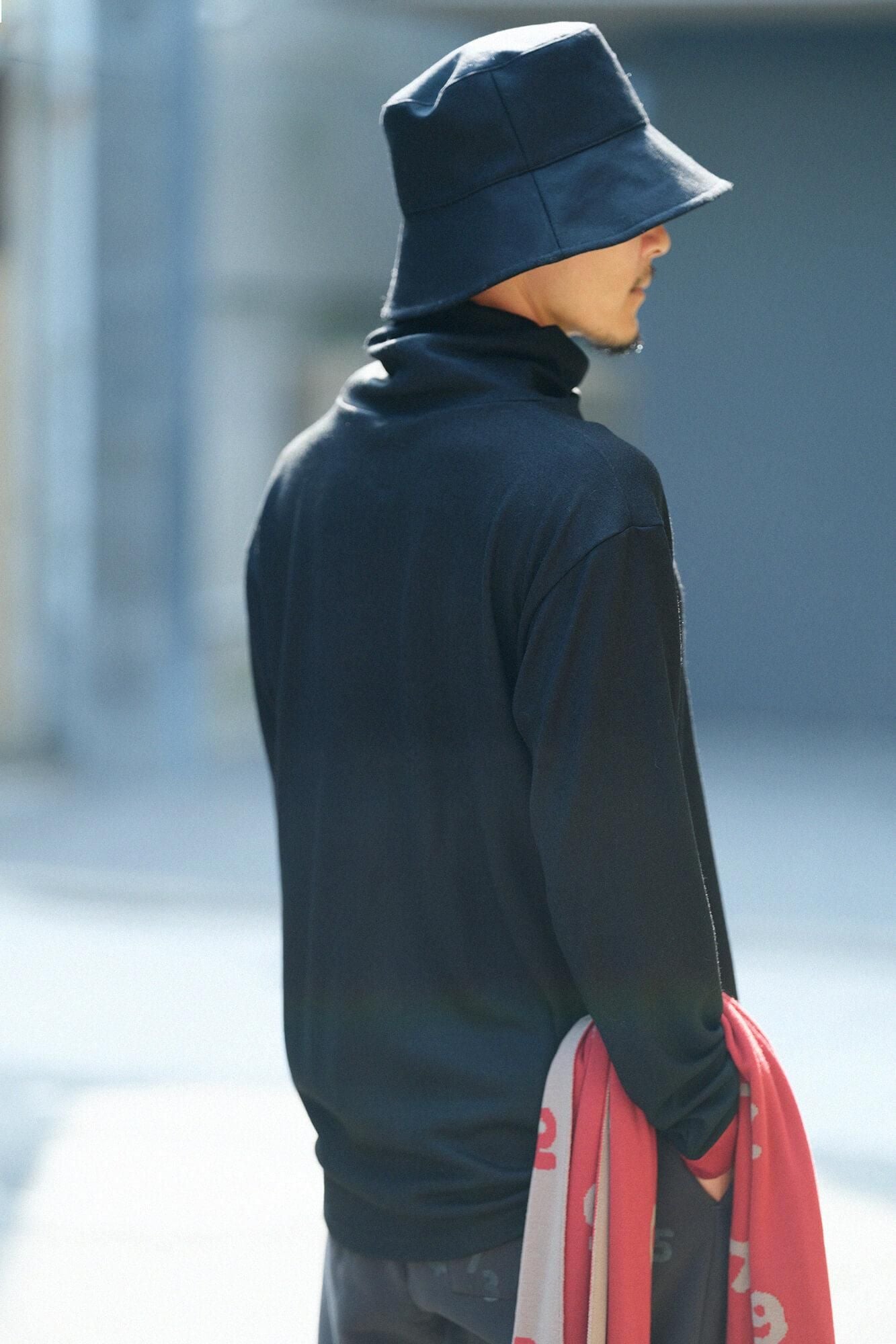 Super 100's 法蘭絨開口漁夫帽／黑色× SO-SU-U十數 昆