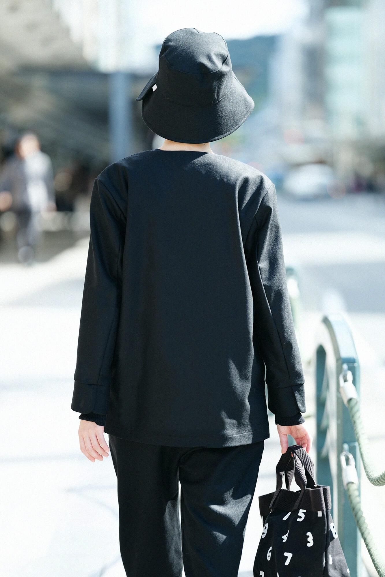 Super 100's 法蘭絨開口漁夫帽／黑色× SO-SU-U十數 昆