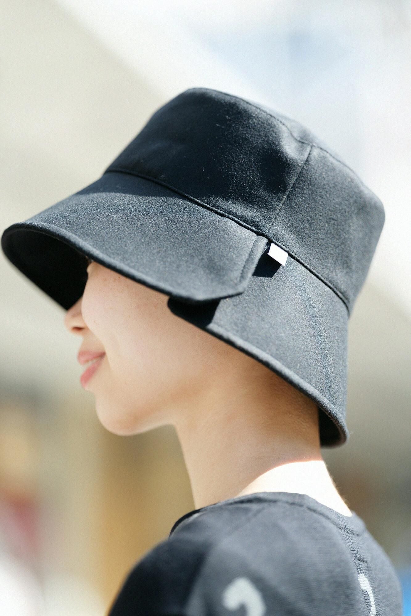 Super 100's 法蘭絨開口漁夫帽／黑色× SO-SU-U十數 昆