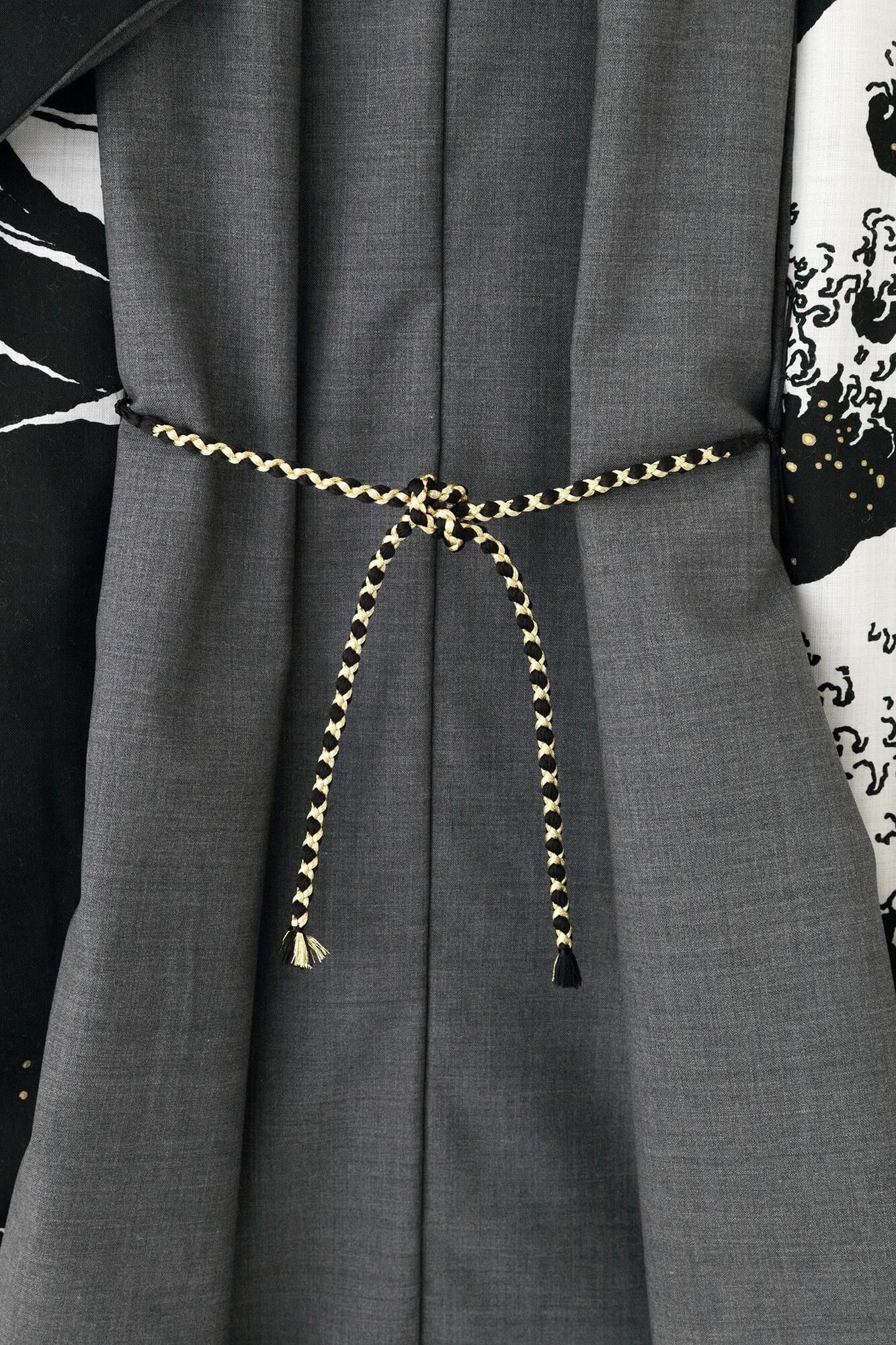 Reversible Combed Yarn × Muslin Wool Triangular Sleeve Coat / Dark Grey × Hokusai The Great Wave off Kanagawa-Recreation