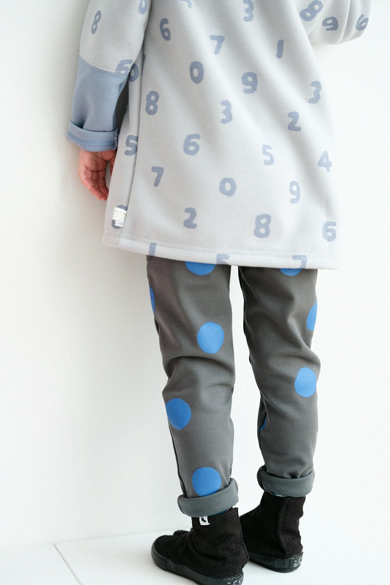 ●高密度棉針織 圖案細腿褲／圓點 間疏 深綠色