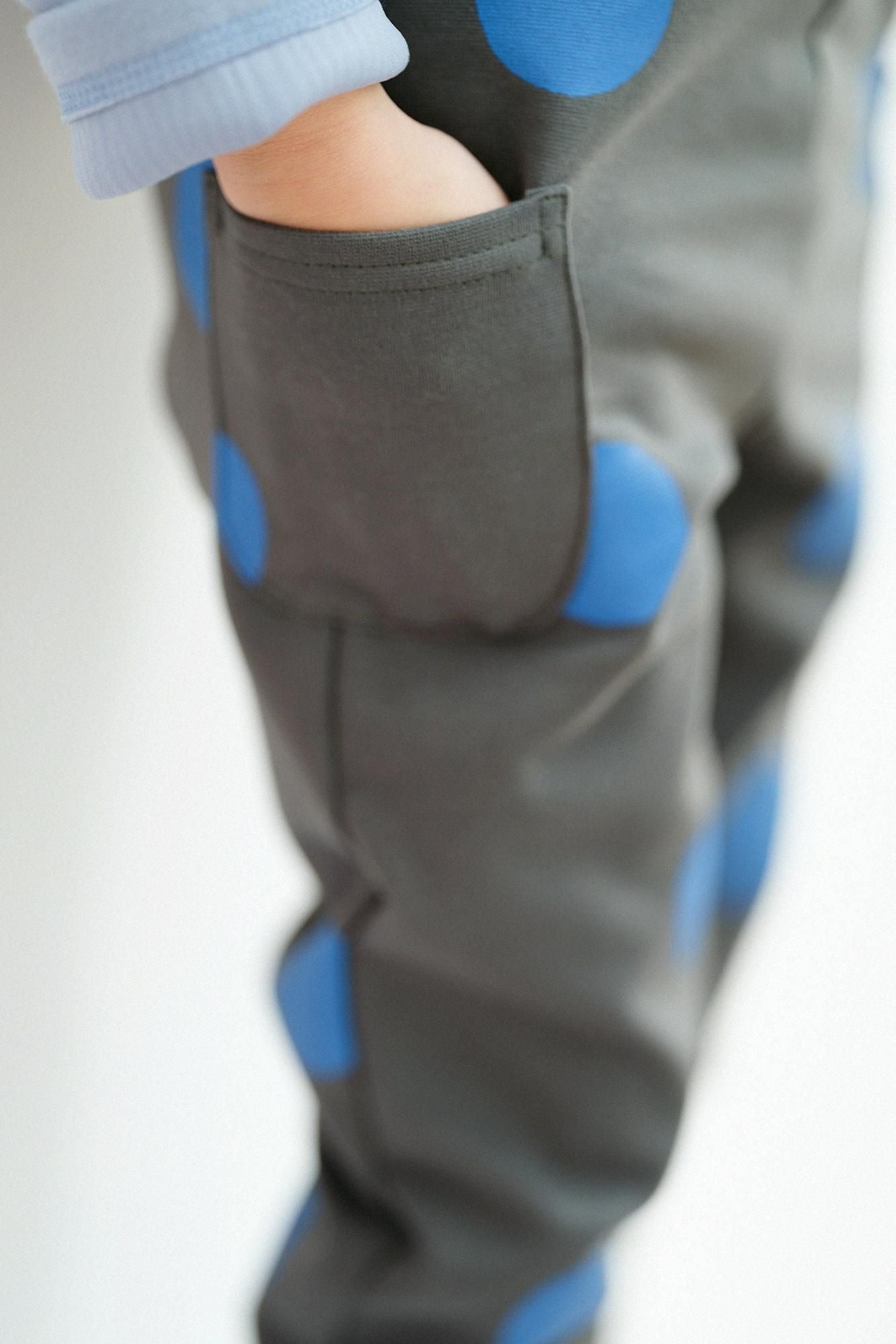 ●高密度棉針織 圖案細腿褲／圓點 間疏 深綠色