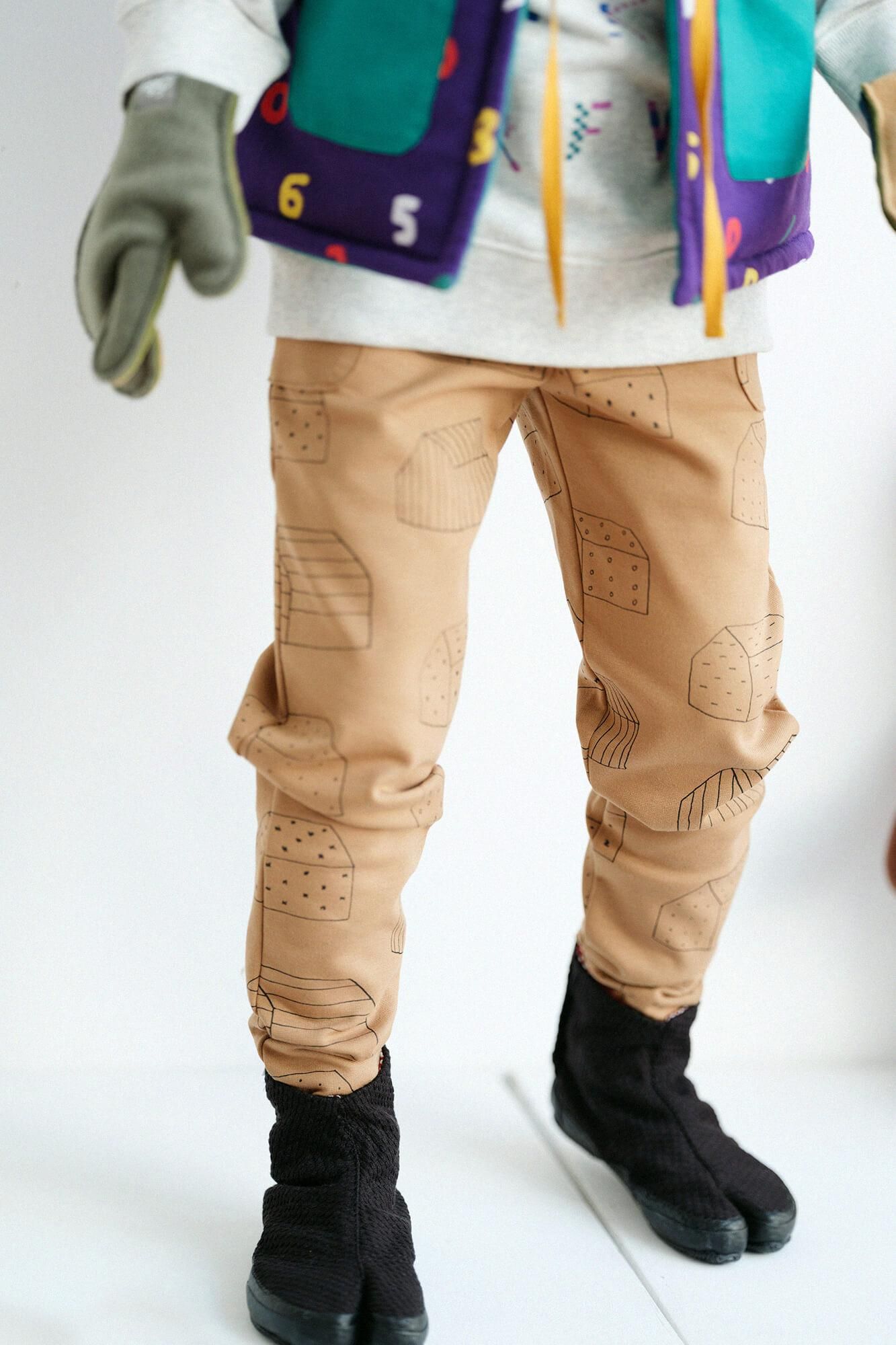 ●高密度棉針織 圖案細腿褲／家 聚落 黃土色