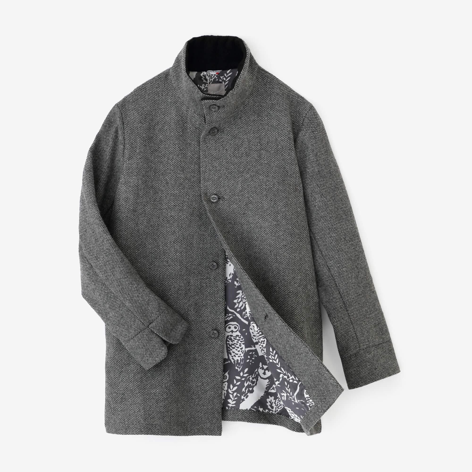 [En ligne seulement] Manteau court à col montant en sergé Bishu Tweed/Nibi-iro x Forest Life