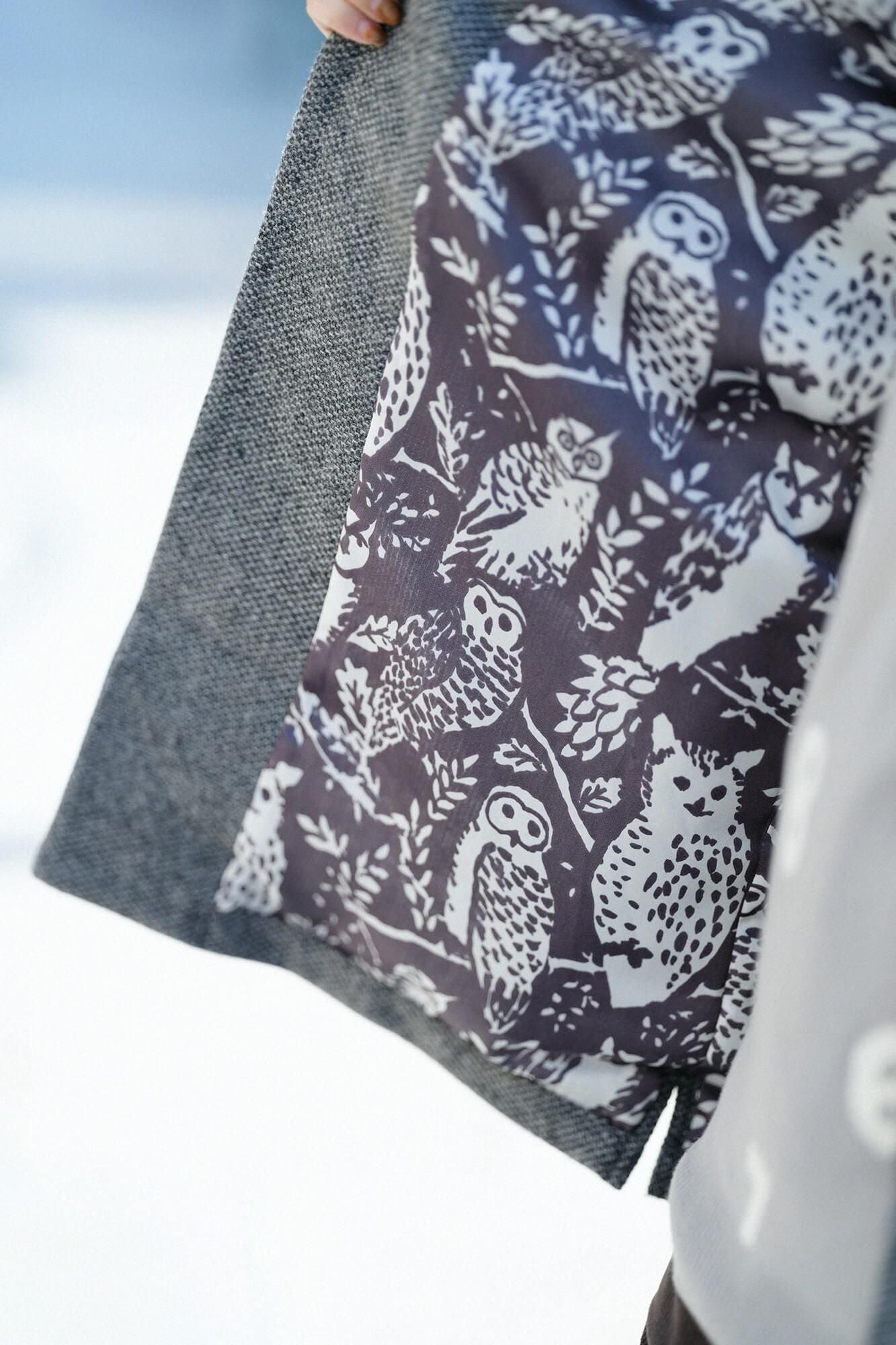 [Nur online] Bishu Tweed Twill Weave Stehkragen Kurzmantel/Nibi-iro x Forest Life