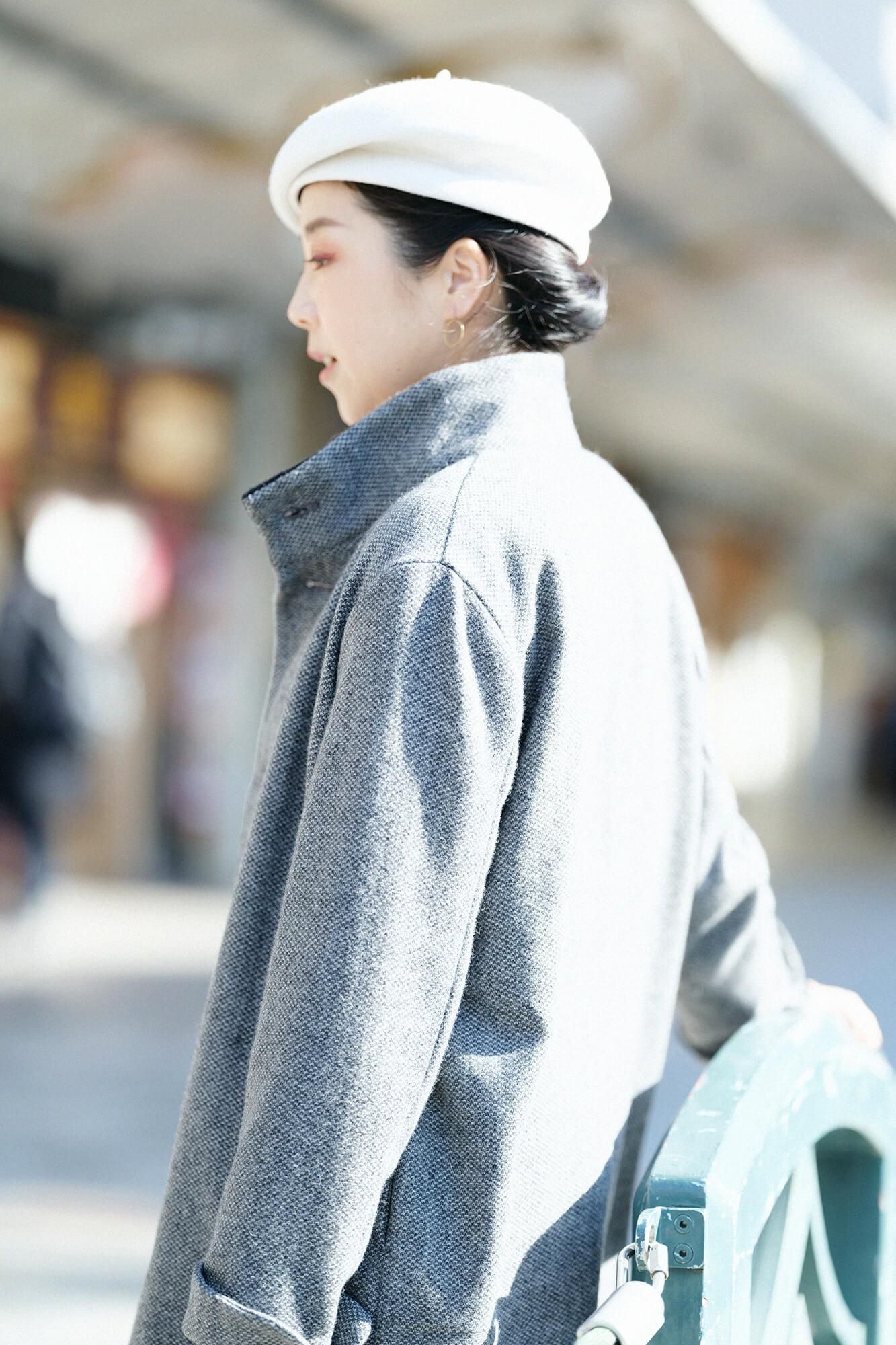 [Nur online] Bishu Tweed Twill Weave Stehkragen Kurzmantel/Nibi-iro x Forest Life