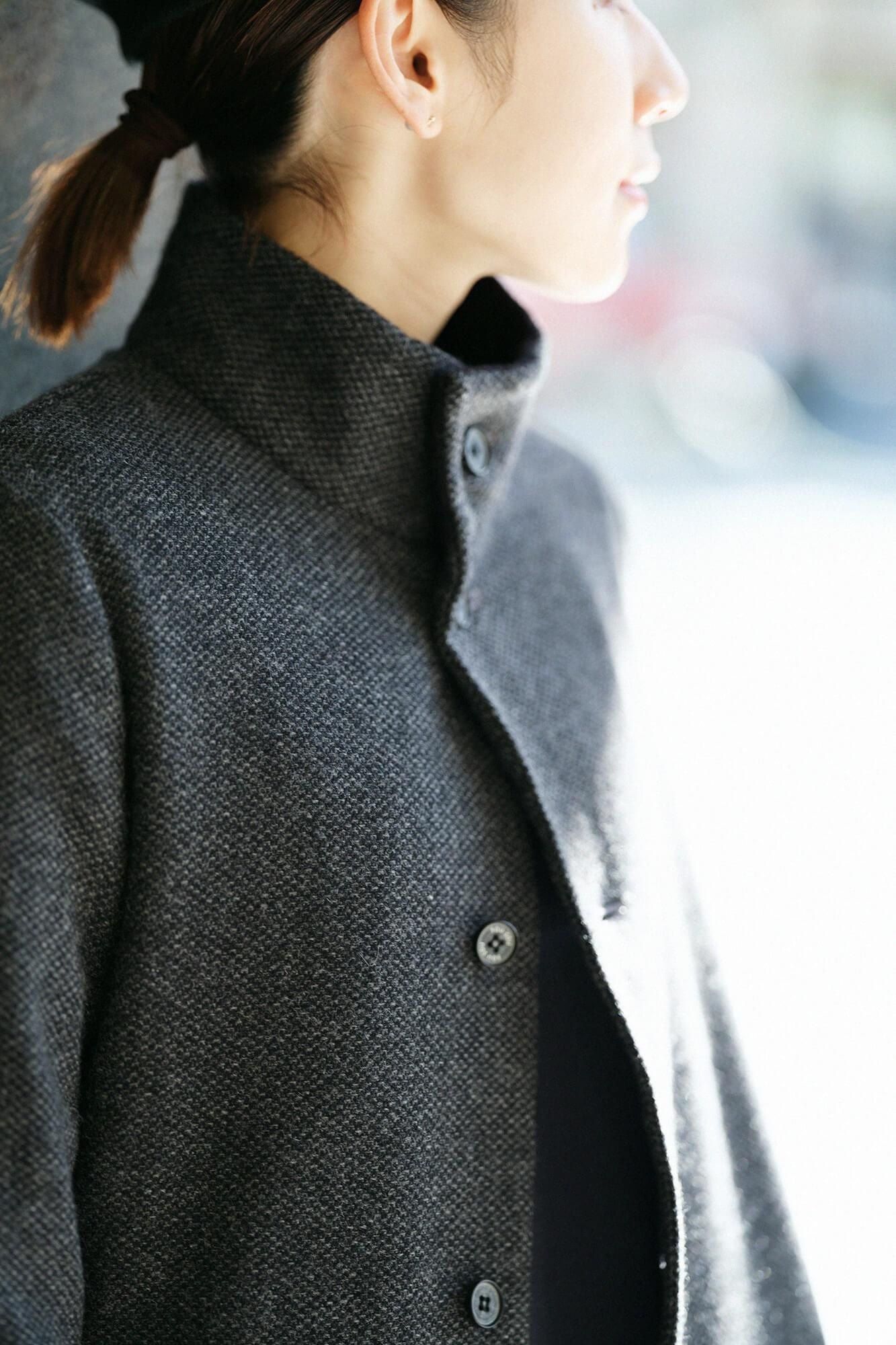 【預購】尾州緹花 斜紋織 立領短外套／墨色×SO-SU-U十數（※預計於12月9日左右發貨）