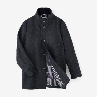 【預購】【net限定】尾州緹花 斜紋織 立領短外套／青墨色×拍子木（※預計於12月9日左右發貨）