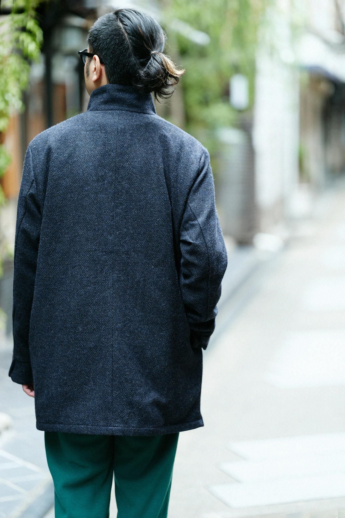 【預購】【net限定】尾州緹花 斜紋織 立領短外套／青墨色×拍子木（※預計於12月9日左右發貨）