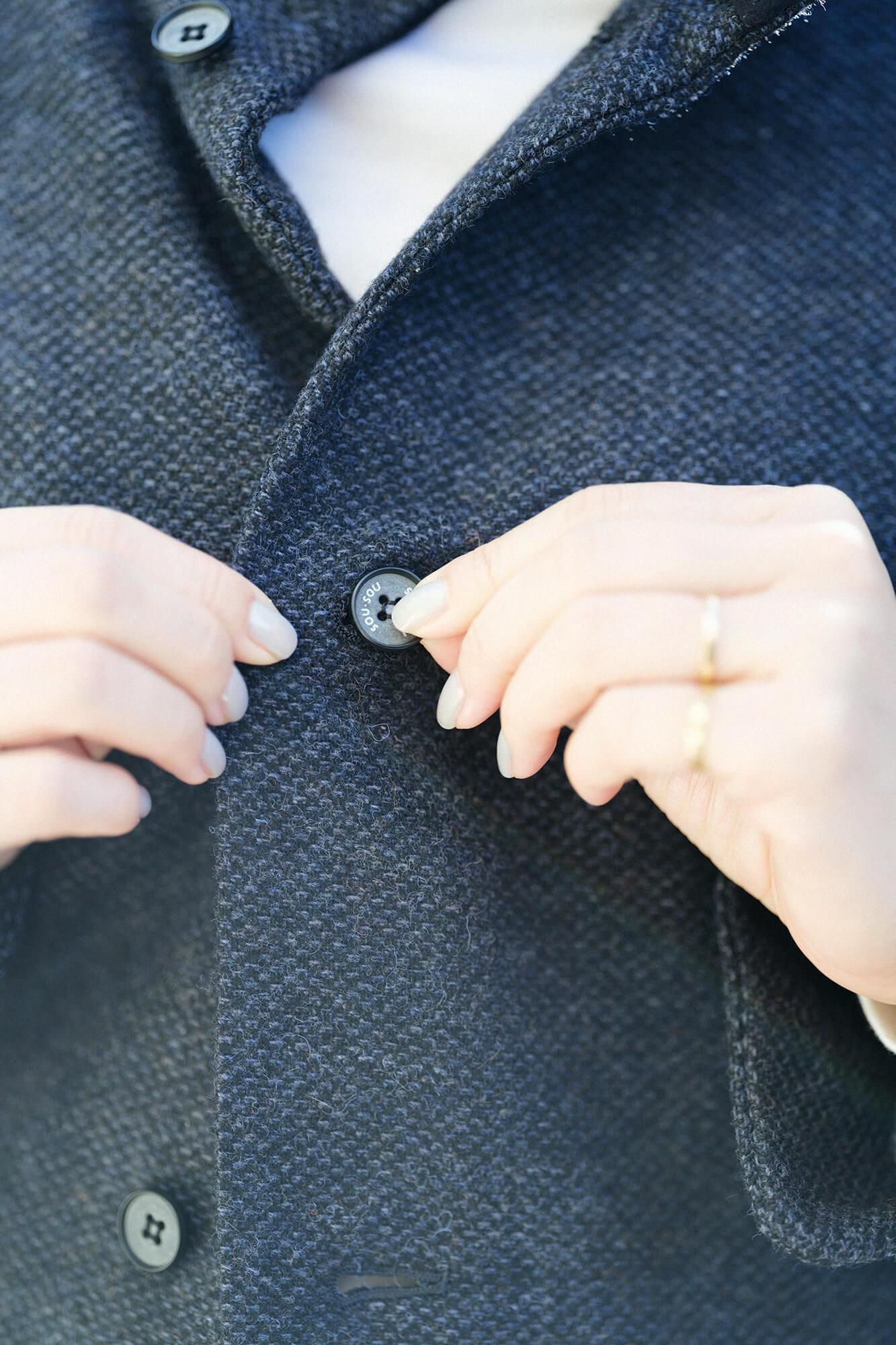 【預購】【net限定】尾州緹花 斜紋織 立領短外套／青墨色×拍子木（※預計於12月9日左右發貨）