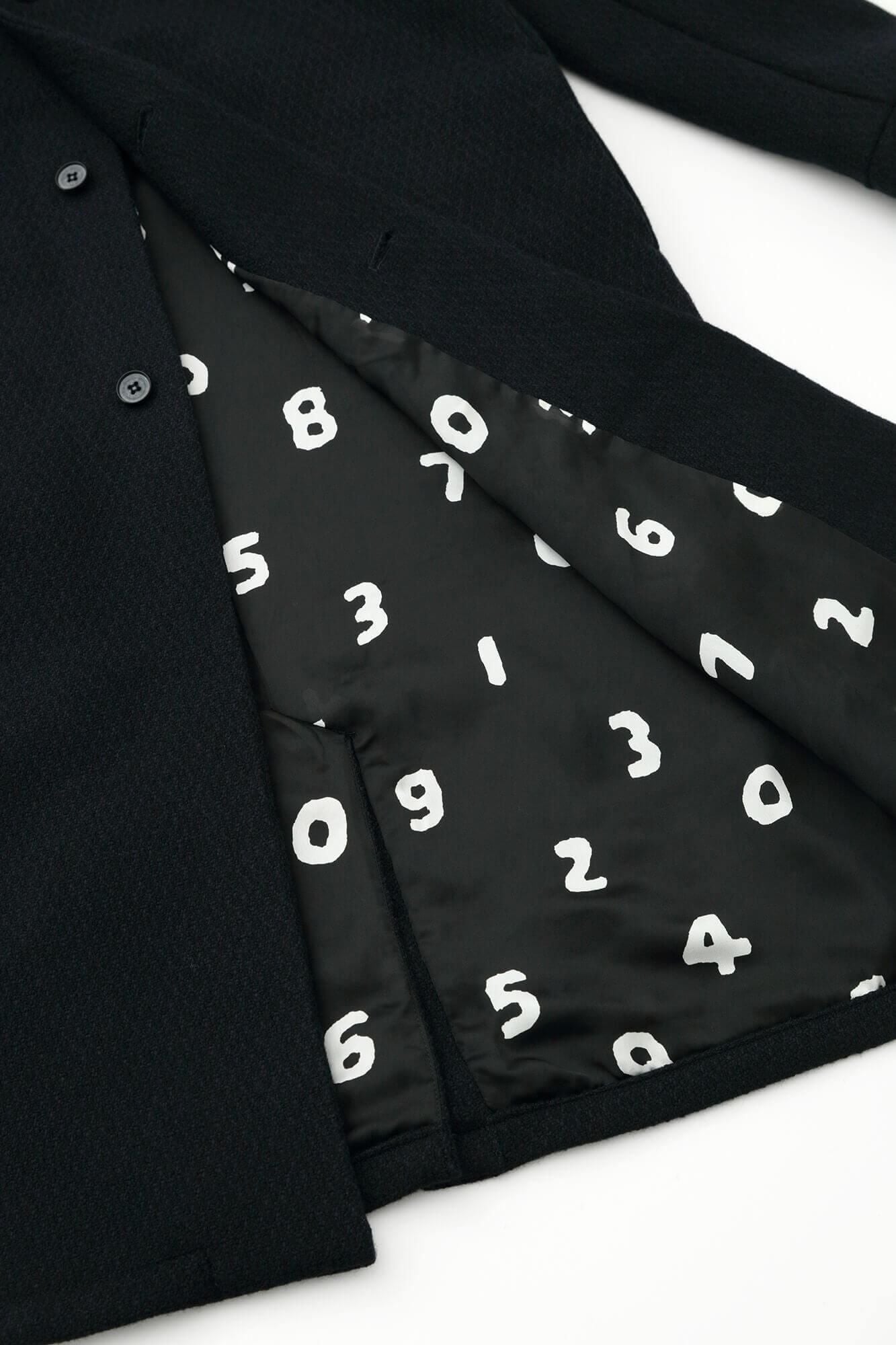 [Nur online] Langer Wollmantel mit Dobby-Webmuster und Stehkragen/Tiefblau xSO-SU-U