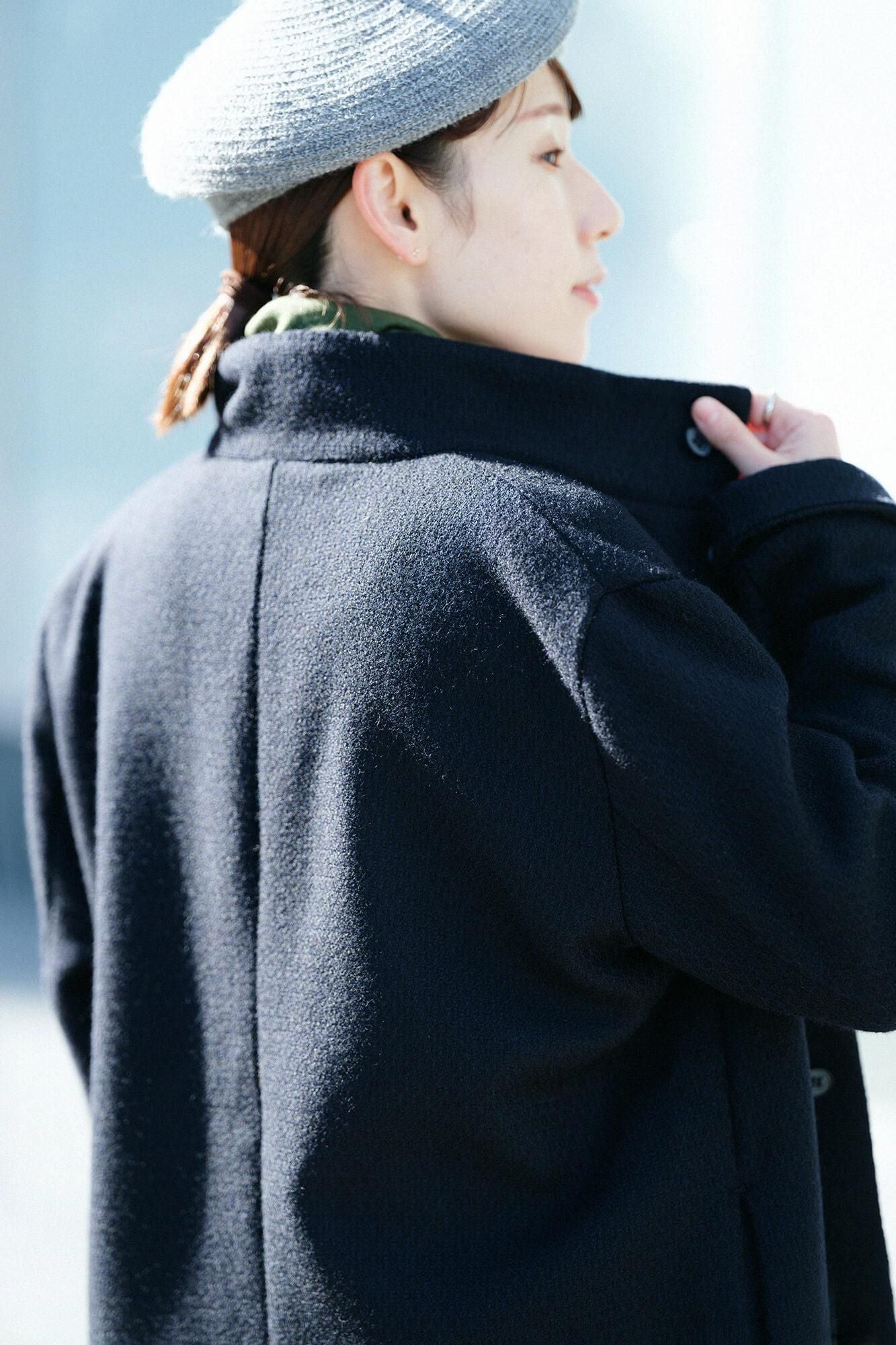 net限定】紡毛（ぼうもう） ドビー織 スタンドカラーロング