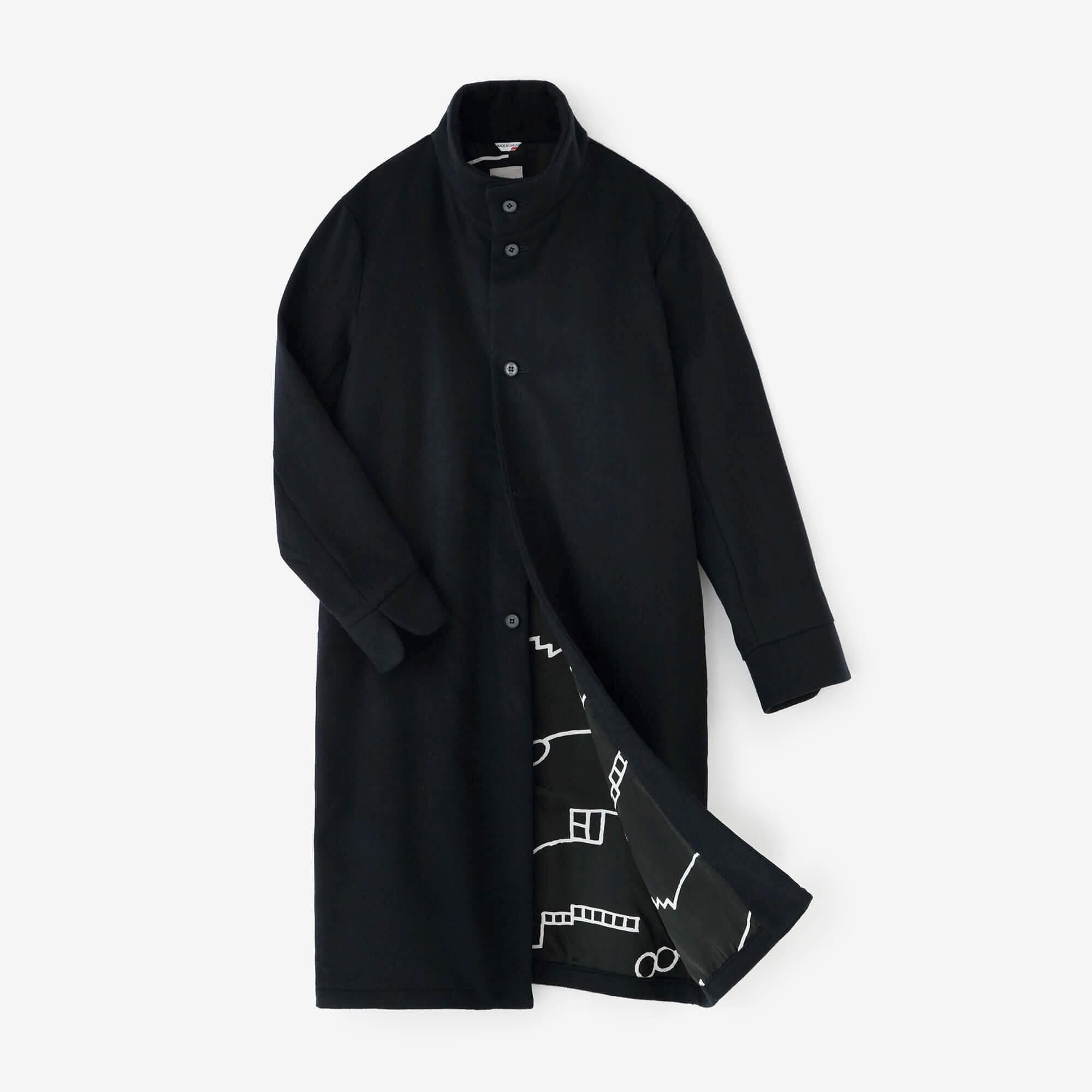 net限定】紡毛（ぼうもう） ドビー織 スタンドカラーロングコート／深