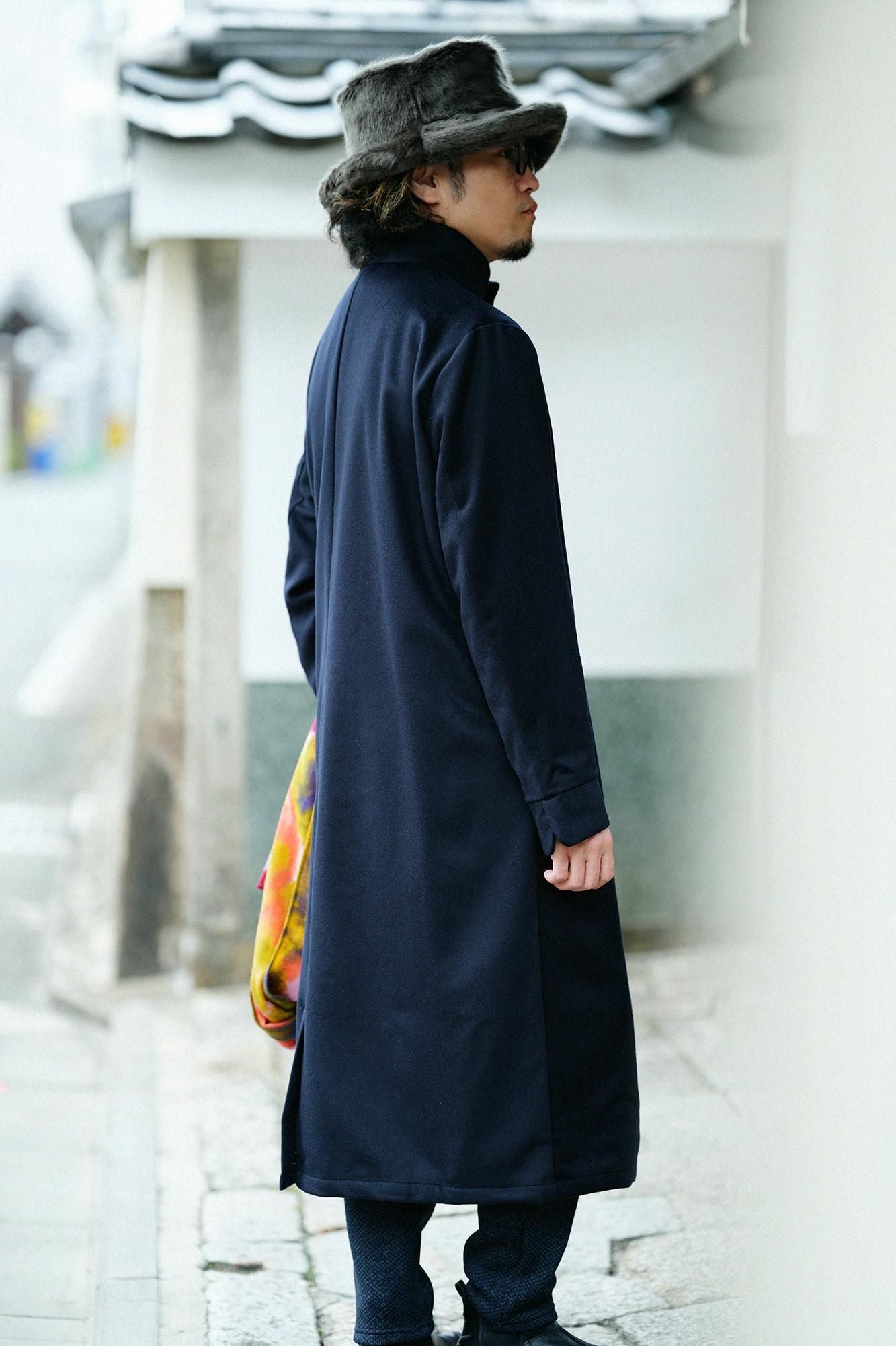 net限定】カシミヤ混 梳毛（そもう） スタンドカラー ロングコート／深