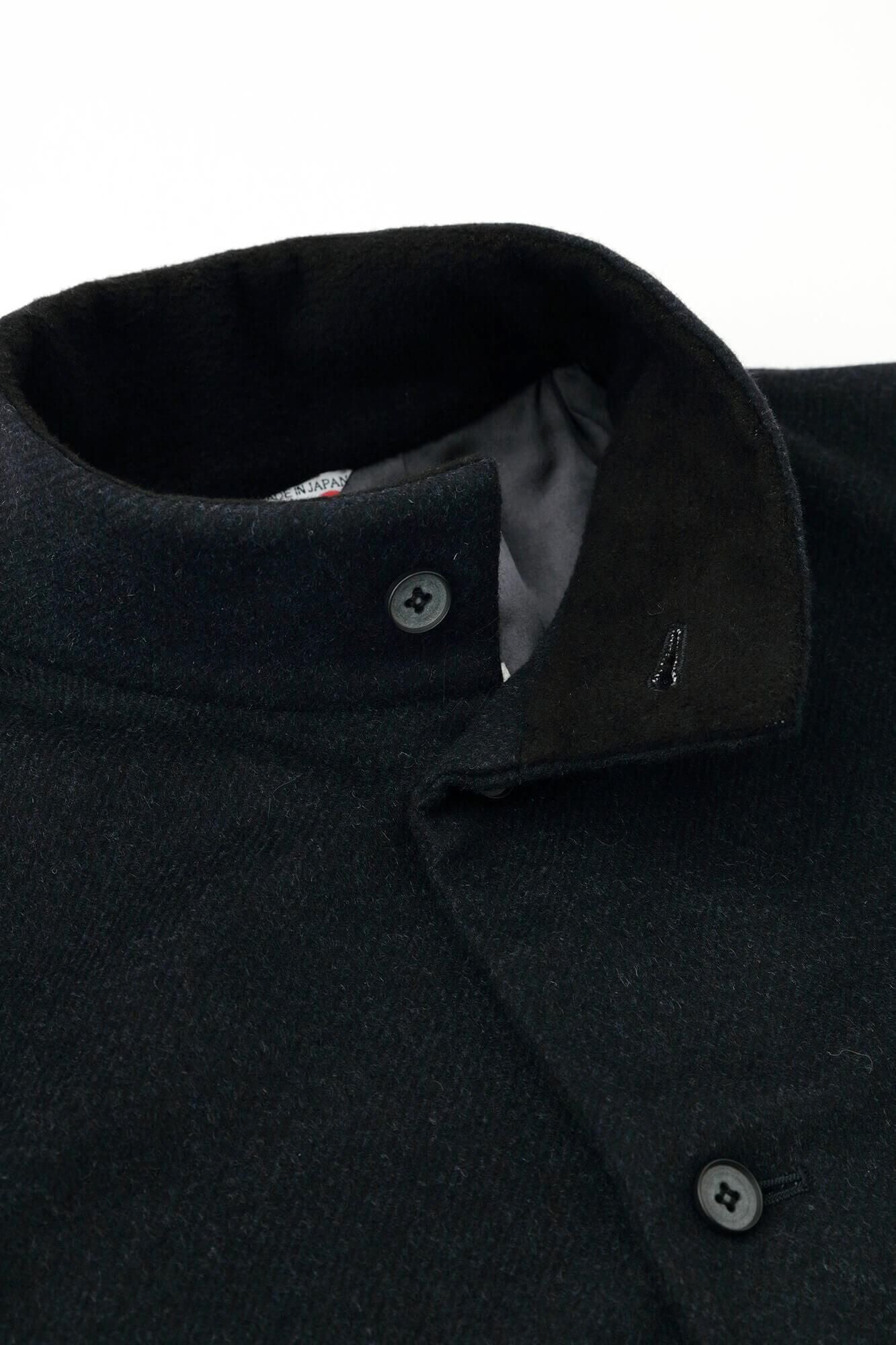 【官網限定20%OFF】羊絨混紡 梳毛 立領長外套／黑藍色（黑藍色）×茶利