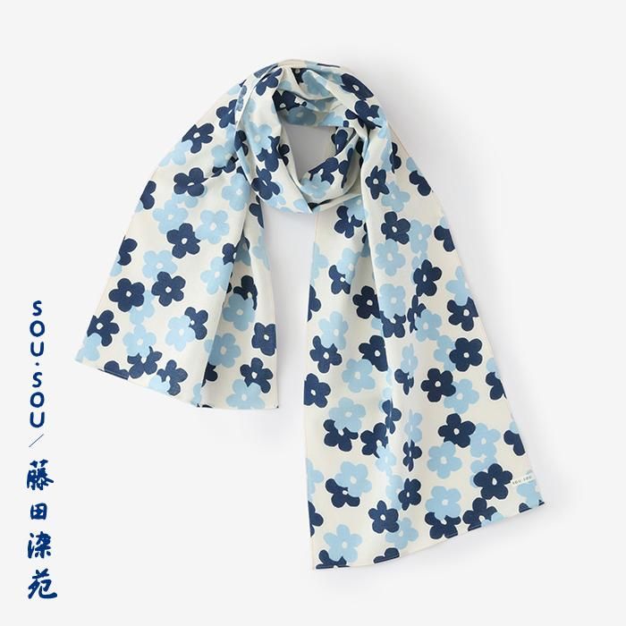 SOU・SOU×藤田染苑 藍捺染 くびまき／花がさね小