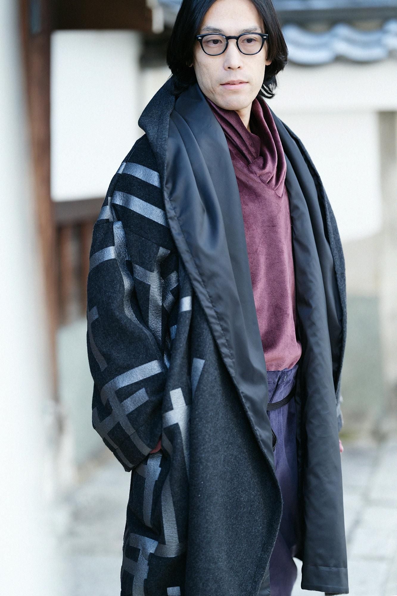 SOU•SOU 傾衣 頭巾外套 ウールコート 紡毛（ぼうもう） 頭巾外套（ずきんがいとう） 袷（あわせ）／桟（さん