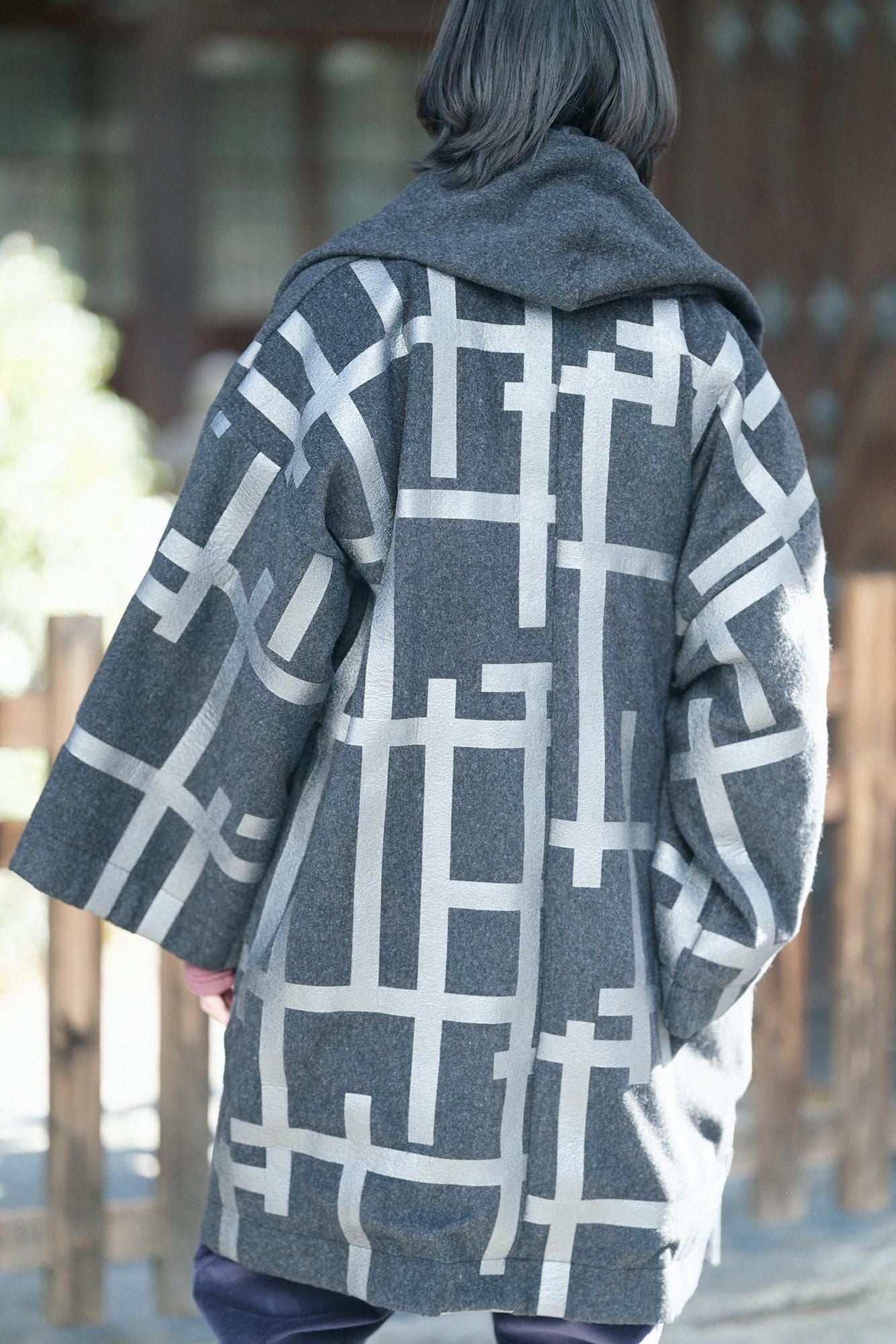 【✨新品✨】SOU・SOU◎舶来梳毛 頭巾外套 袷 大滝 ウールコート 完売品 紡毛（ぼうもう） 頭巾外套（ずきんがいとう） 袷（あわせ）／桟