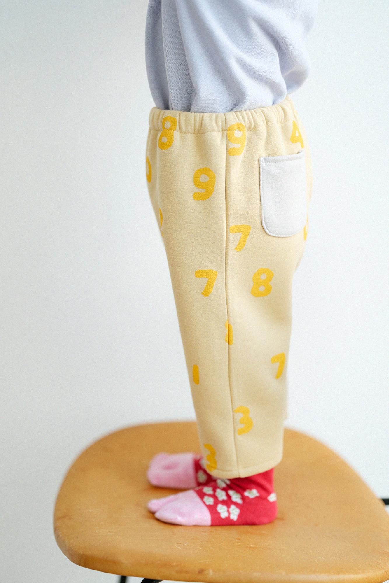 ●瓦楞編 童裝長褲／SO-SU-U 十數 淺黃色