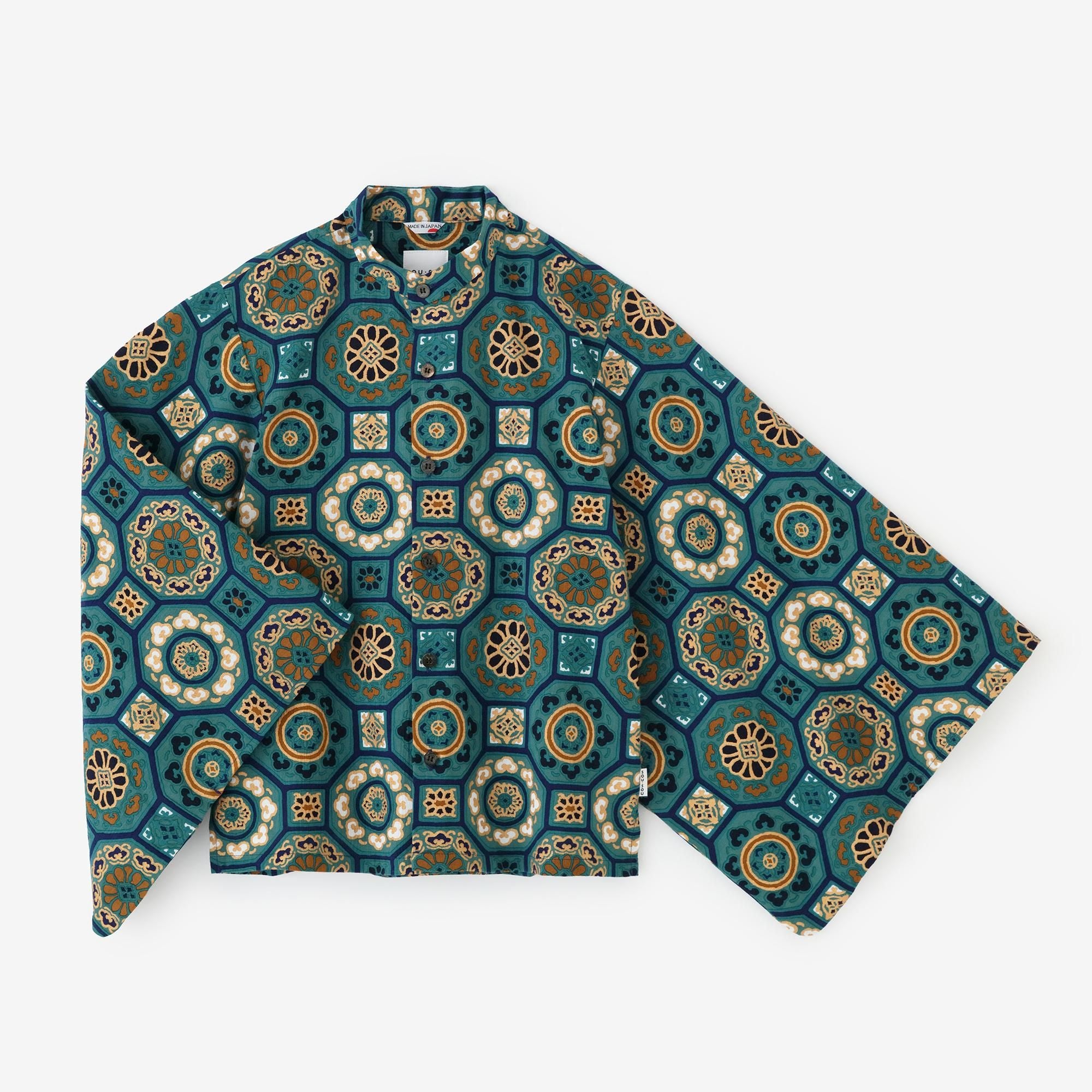 高島縮棉 20/20和服袖 襯衫/華麗碧玉色