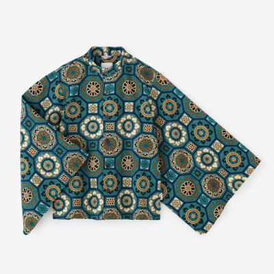 高島縮棉 20/20和服袖 襯衫/華麗碧玉色