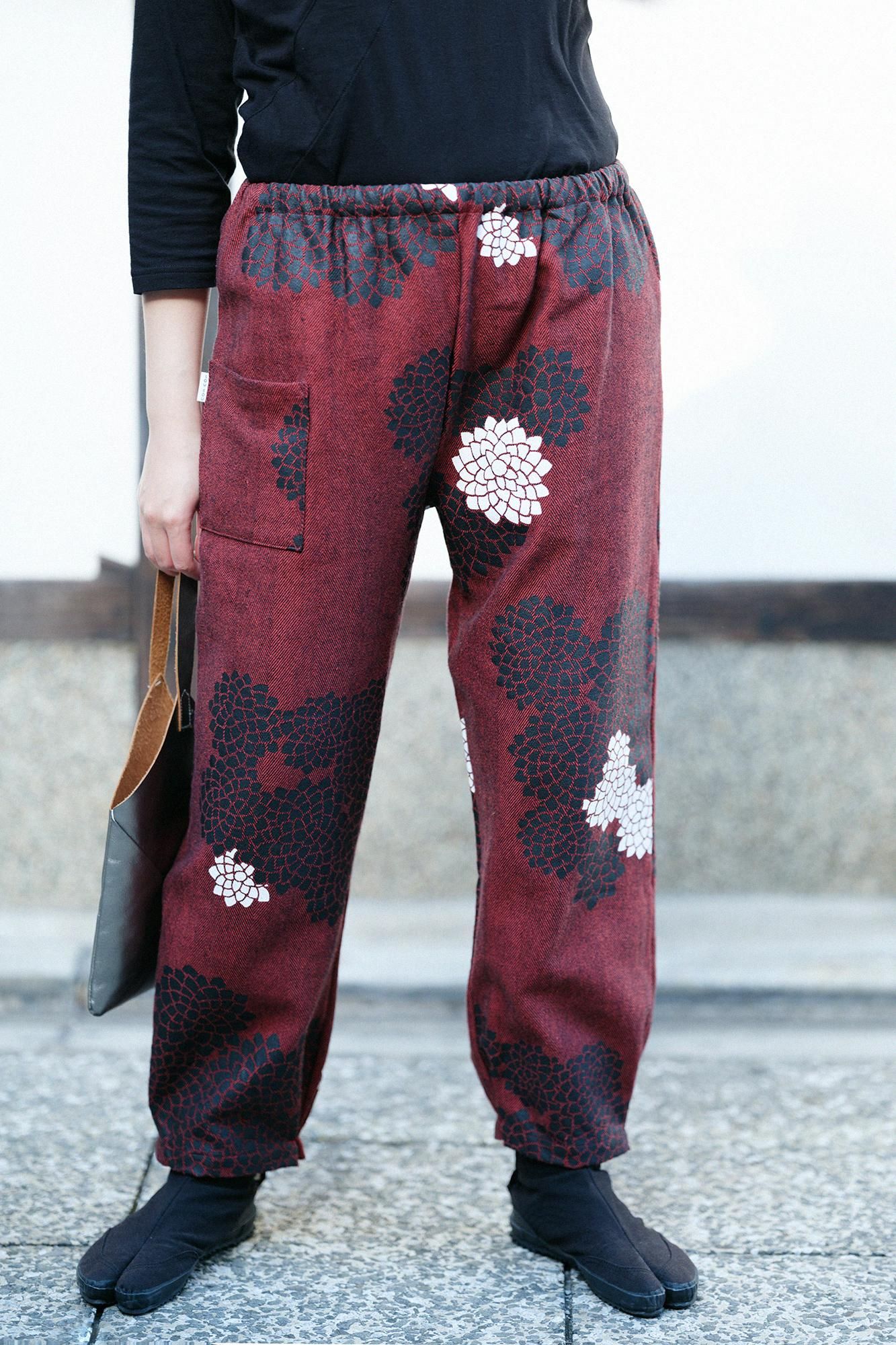 코튼 린넨 스기아야오리 히다 몸뻬／구름사이에 국화 Suo Iro