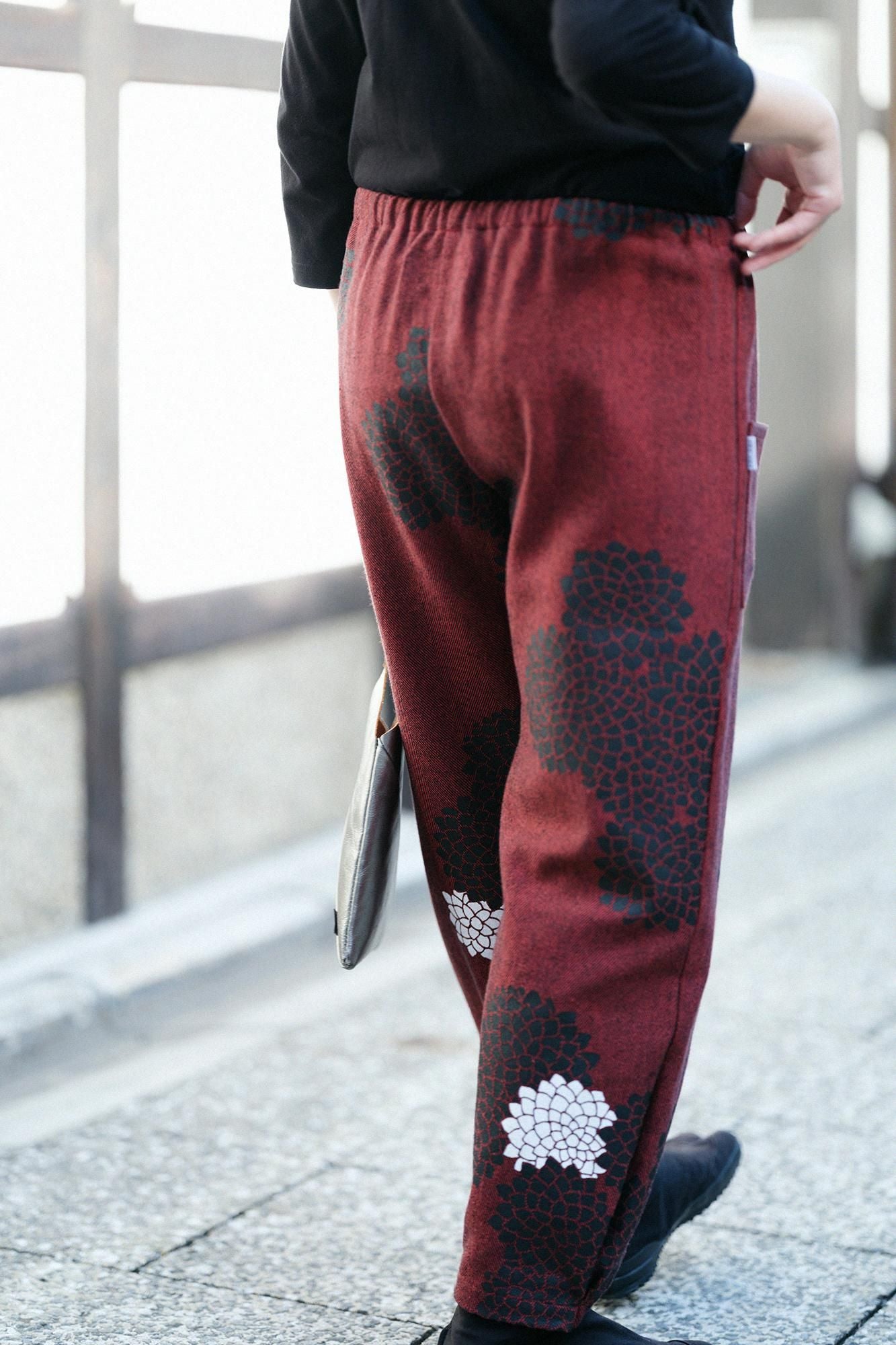 코튼 린넨 스기아야오리 히다 몸뻬／구름사이에 국화 Suo Iro