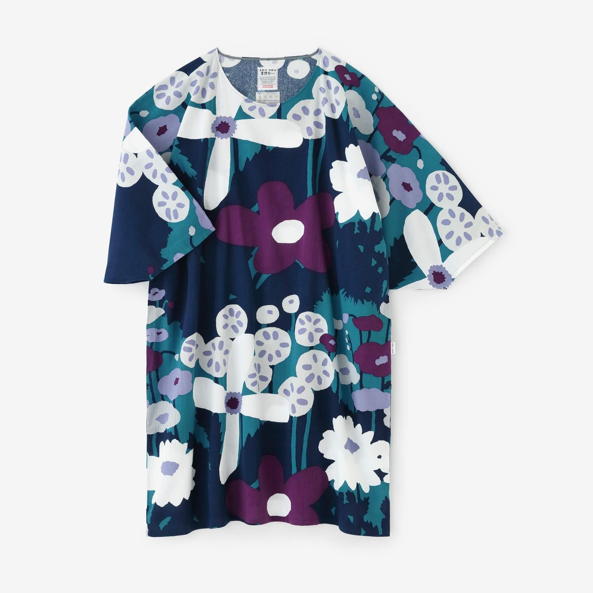 Chizimi Cotton 20/20 Naginata Rectangular Dress / Hundreds of Flowers