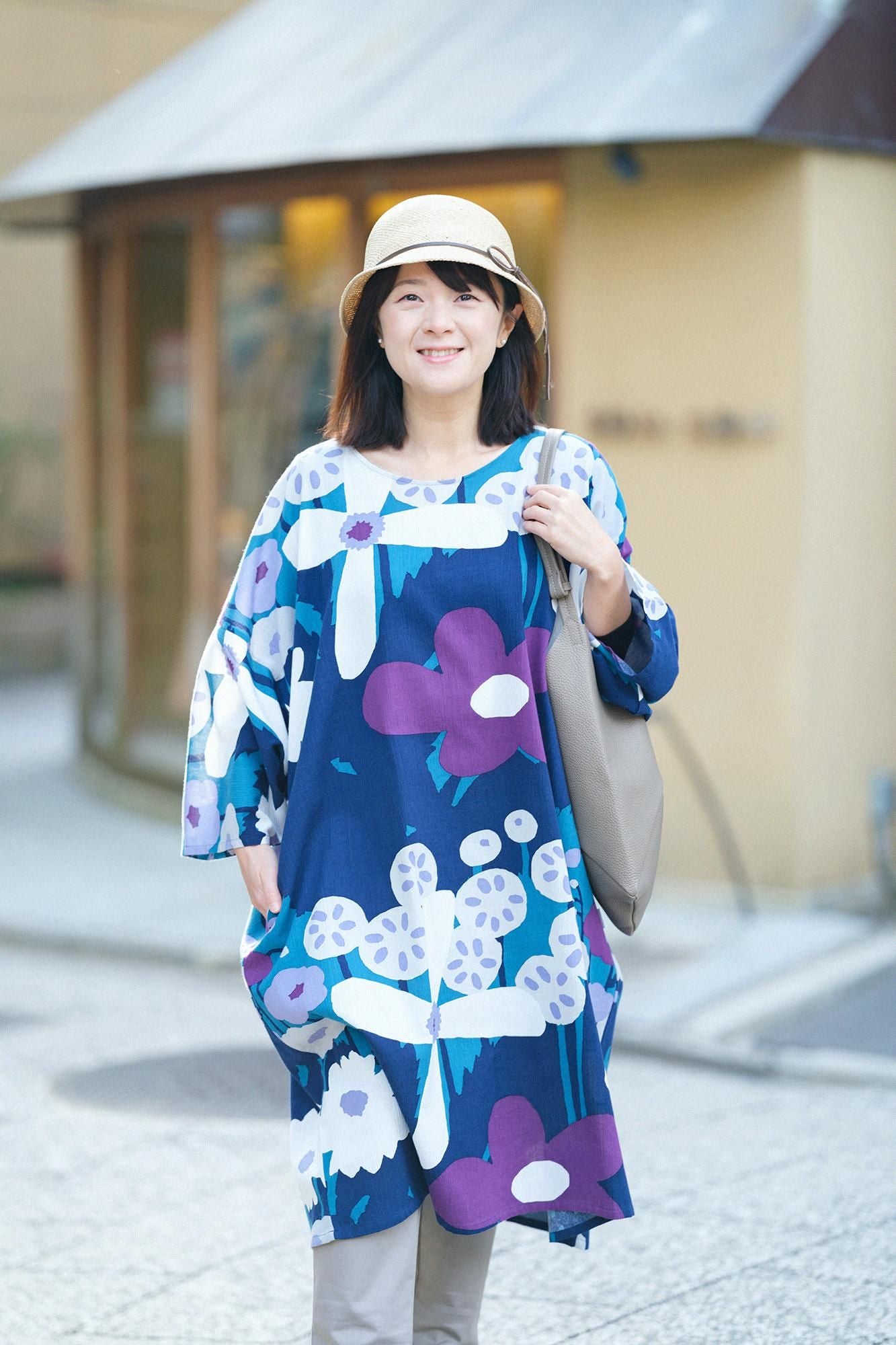 Chizimi Cotton 20/20 Naginata Rectangular Dress / Hundreds of Flowers