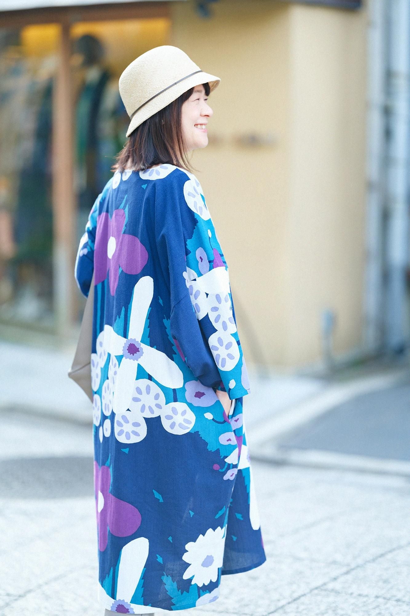 Chizimi Cotton 20/20 Naginata Rectangular Dress / Hundreds of Flowers