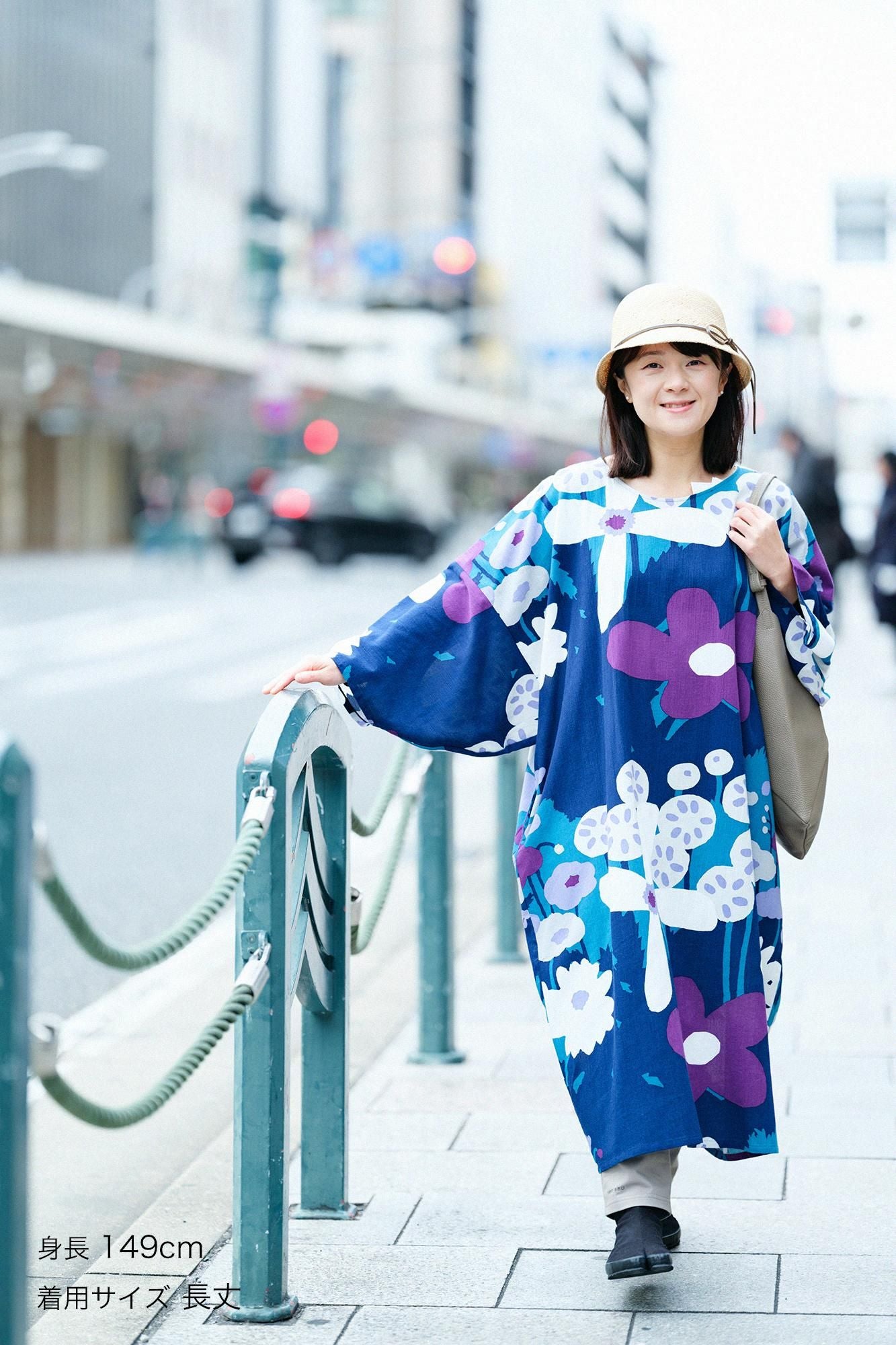 Chizimi Cotton 20/20 Naginata Rectangular Dress / Hundreds of Flowers
