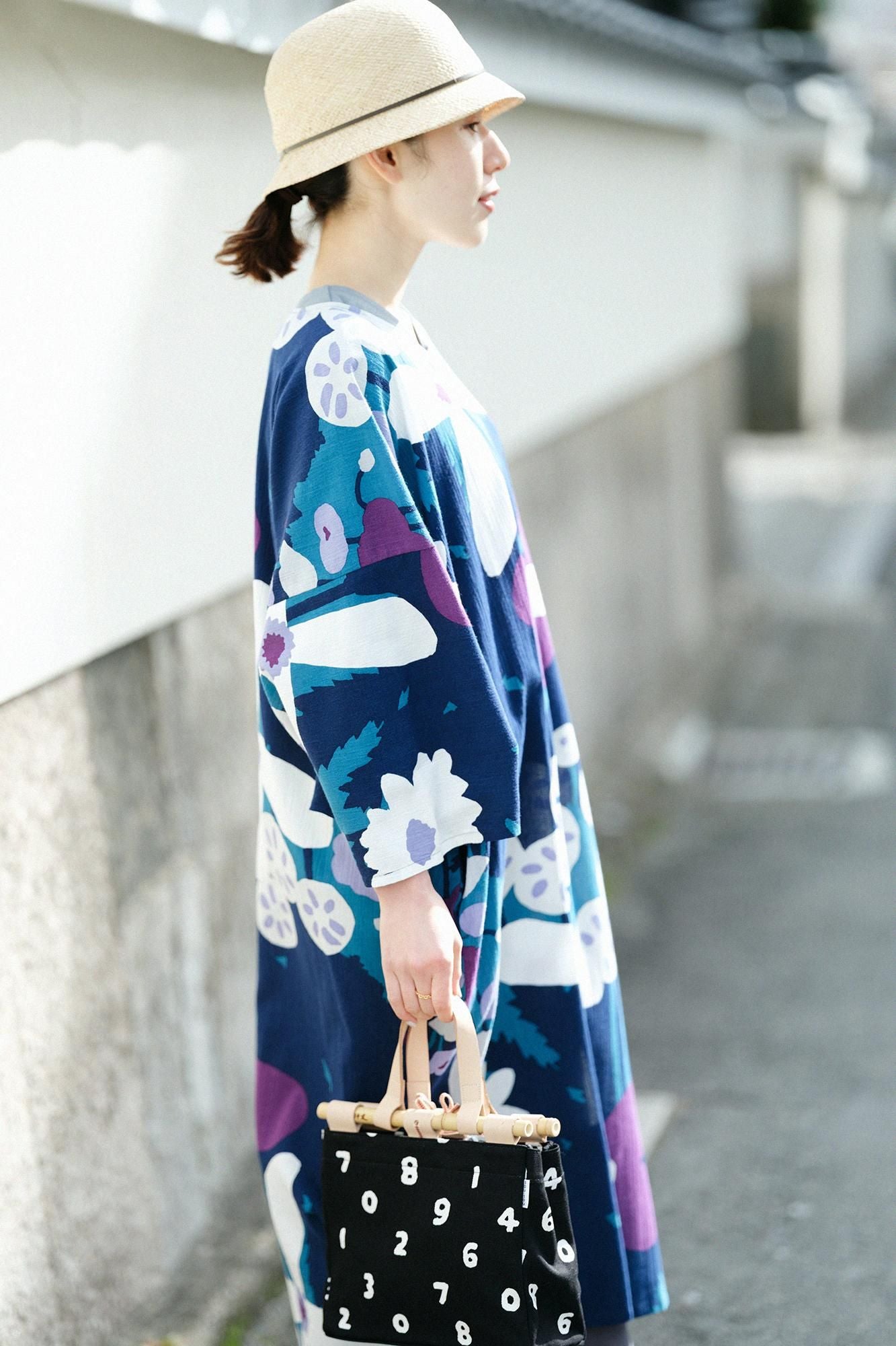 Chizimi Cotton 20/20 Naginata Rectangular Dress / Hundreds of Flowers