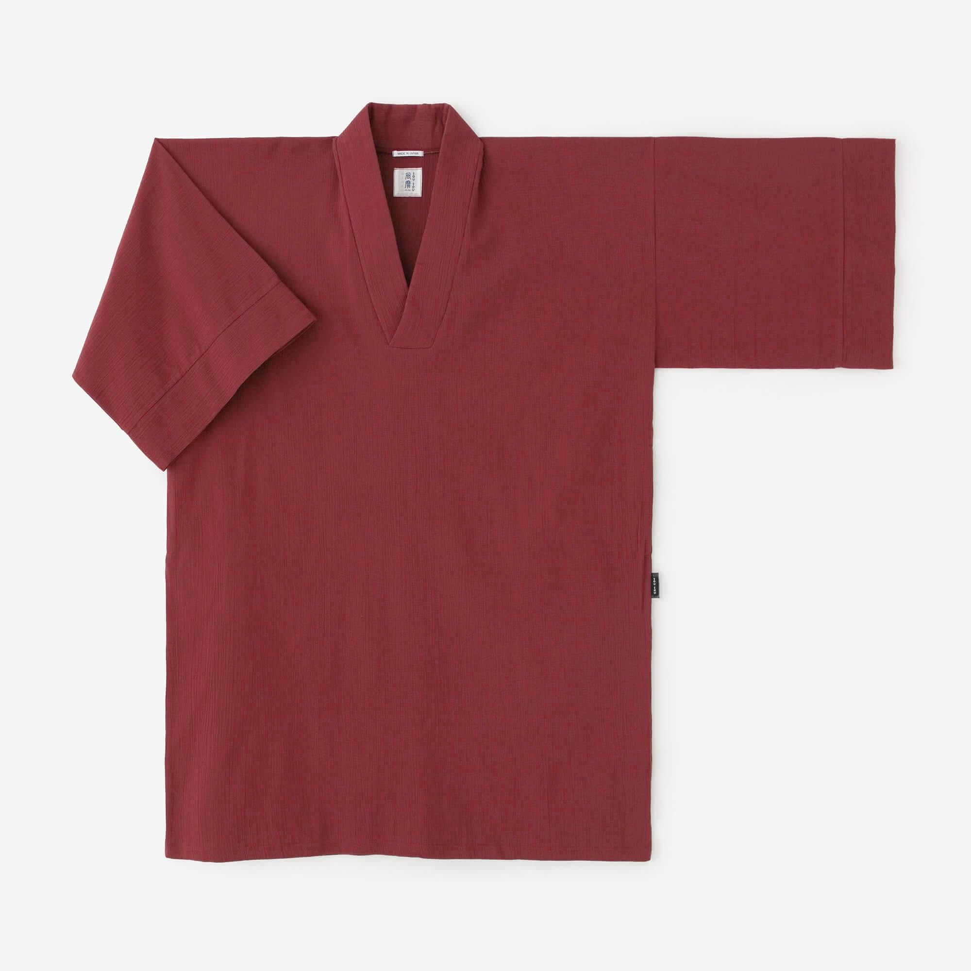 Chizimi Cotton 20/20 Long Fubi Kimono Shirt / Burgundy