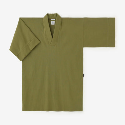 Chizimi Cotton 20/20 Long Fubi Kimono Shirt / Greyish Olive Green
