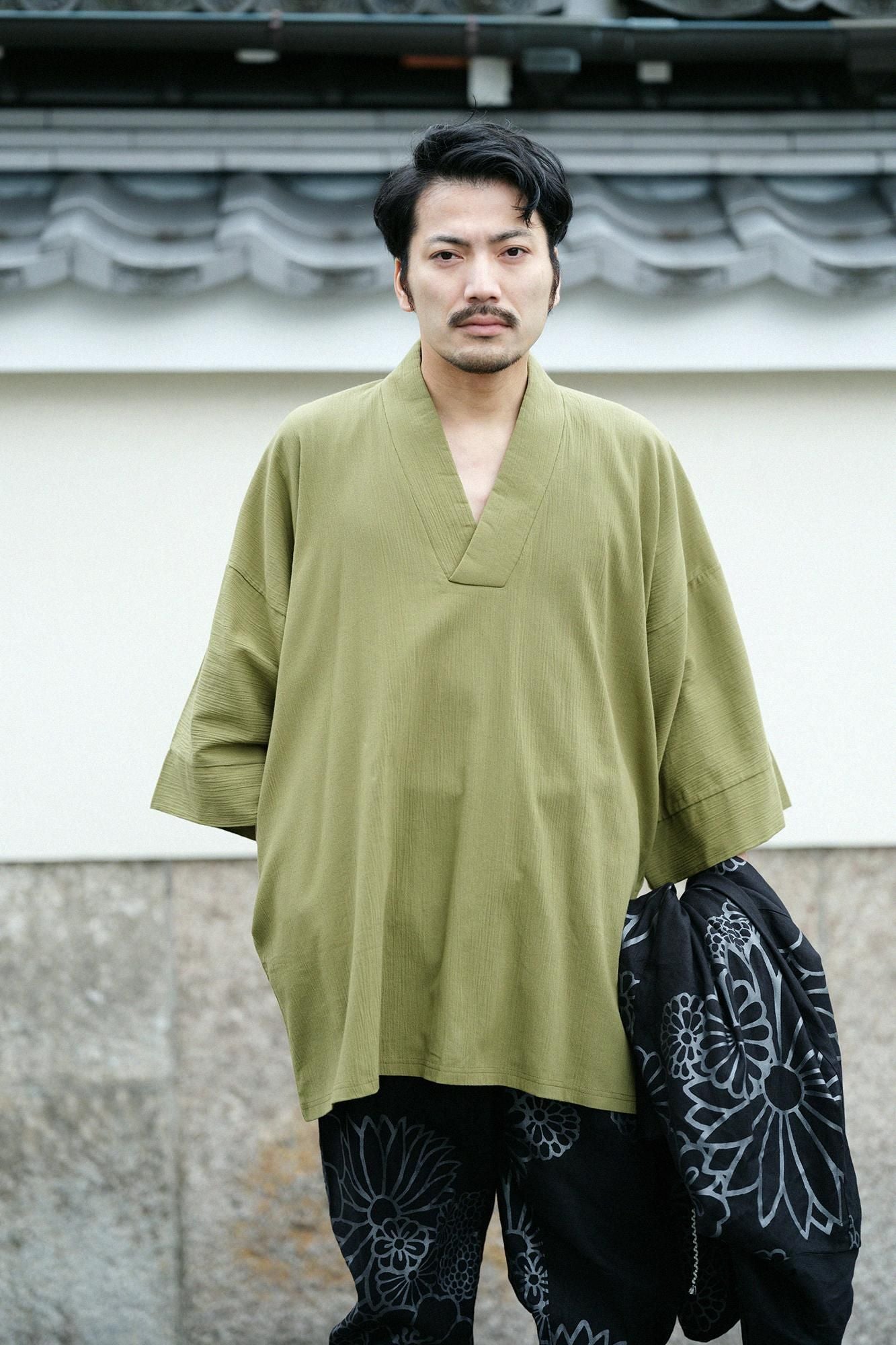 高島縮棉 20/20長風靡/灰綠色