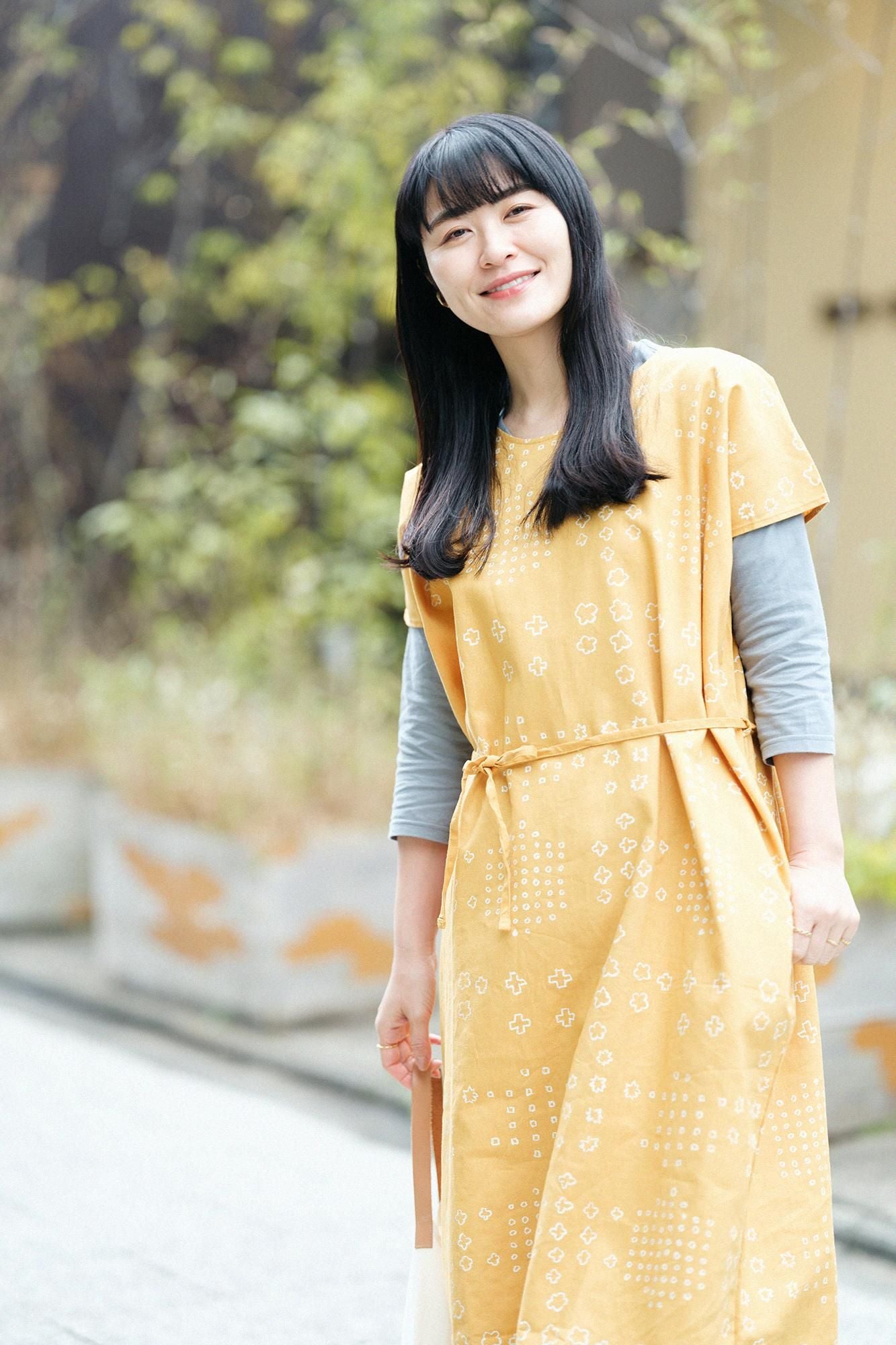 【官網限定】麻 長方形洋裝（chohokei）/山霰和留白 金黃色