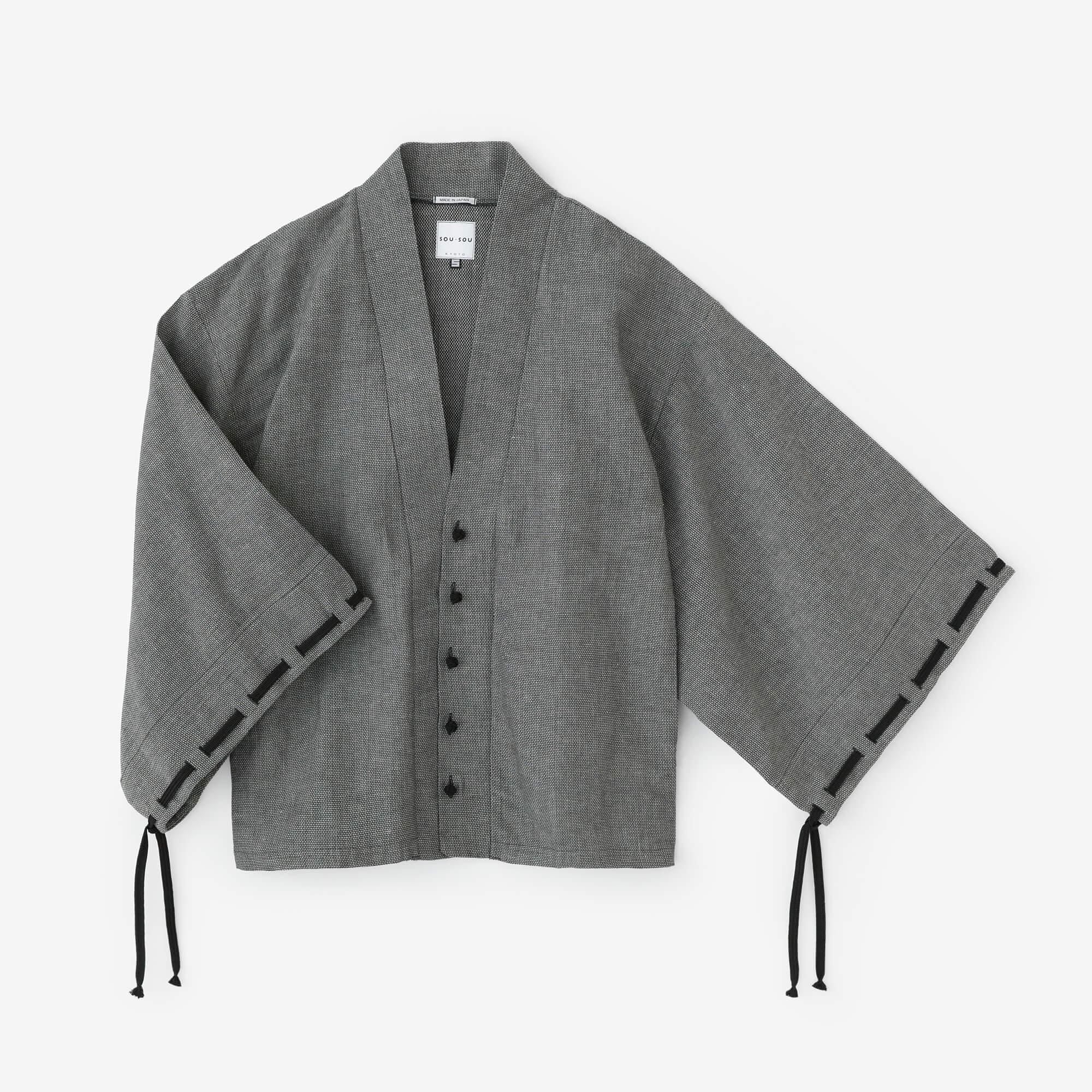 【net limited】Cotton-linen Blend Dobby Weave Fine Patterned Rectangular Sleeve Earl Cardigan / Dark Grey