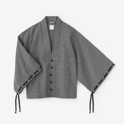 【net limited】Cotton-linen Blend Dobby Weave Fine Patterned Rectangular Sleeve Earl Cardigan / Dark Grey