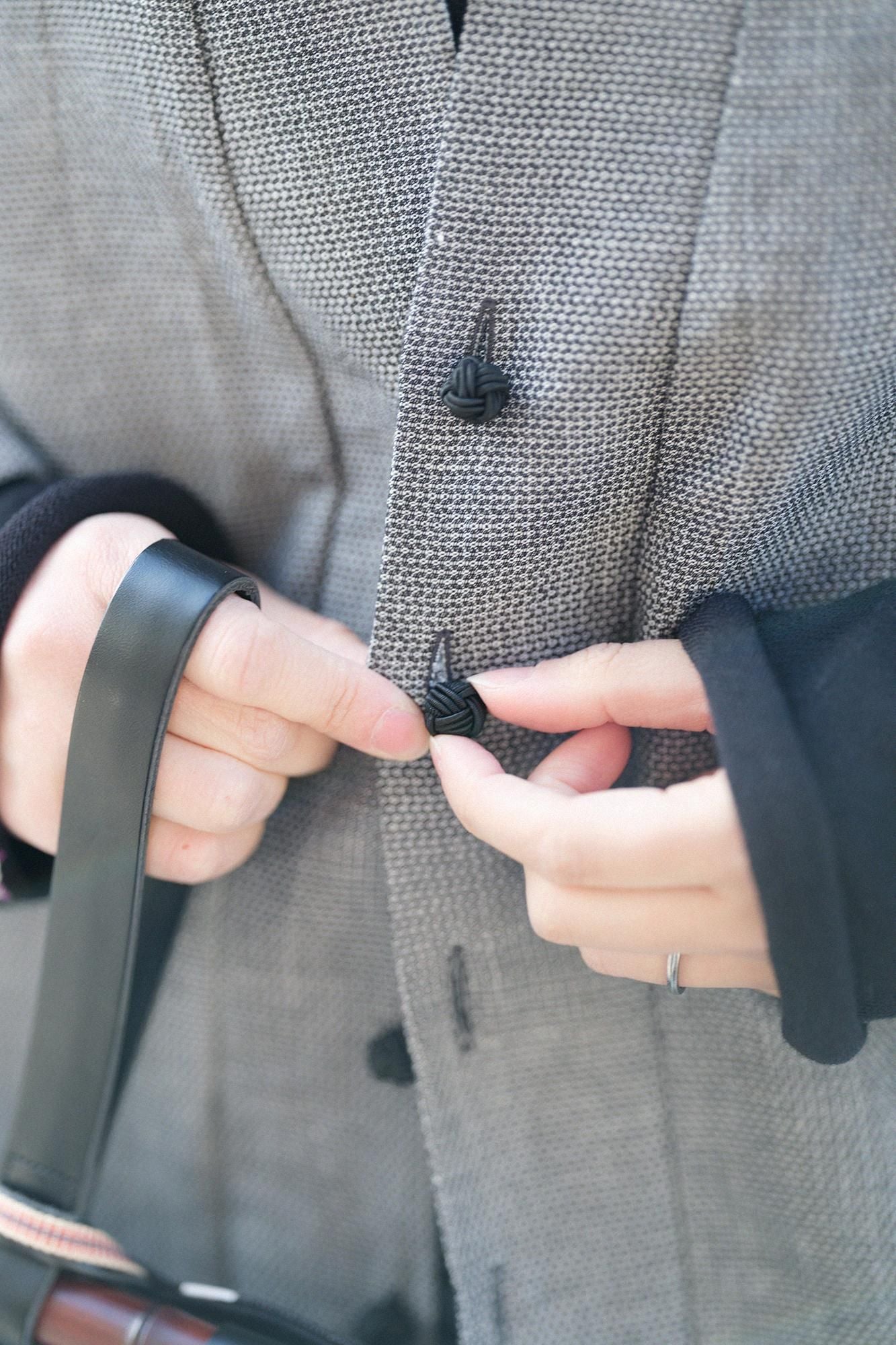 【net limited】Cotton-linen Blend Dobby Weave Fine Patterned Rectangular Sleeve Earl Cardigan / Dark Grey